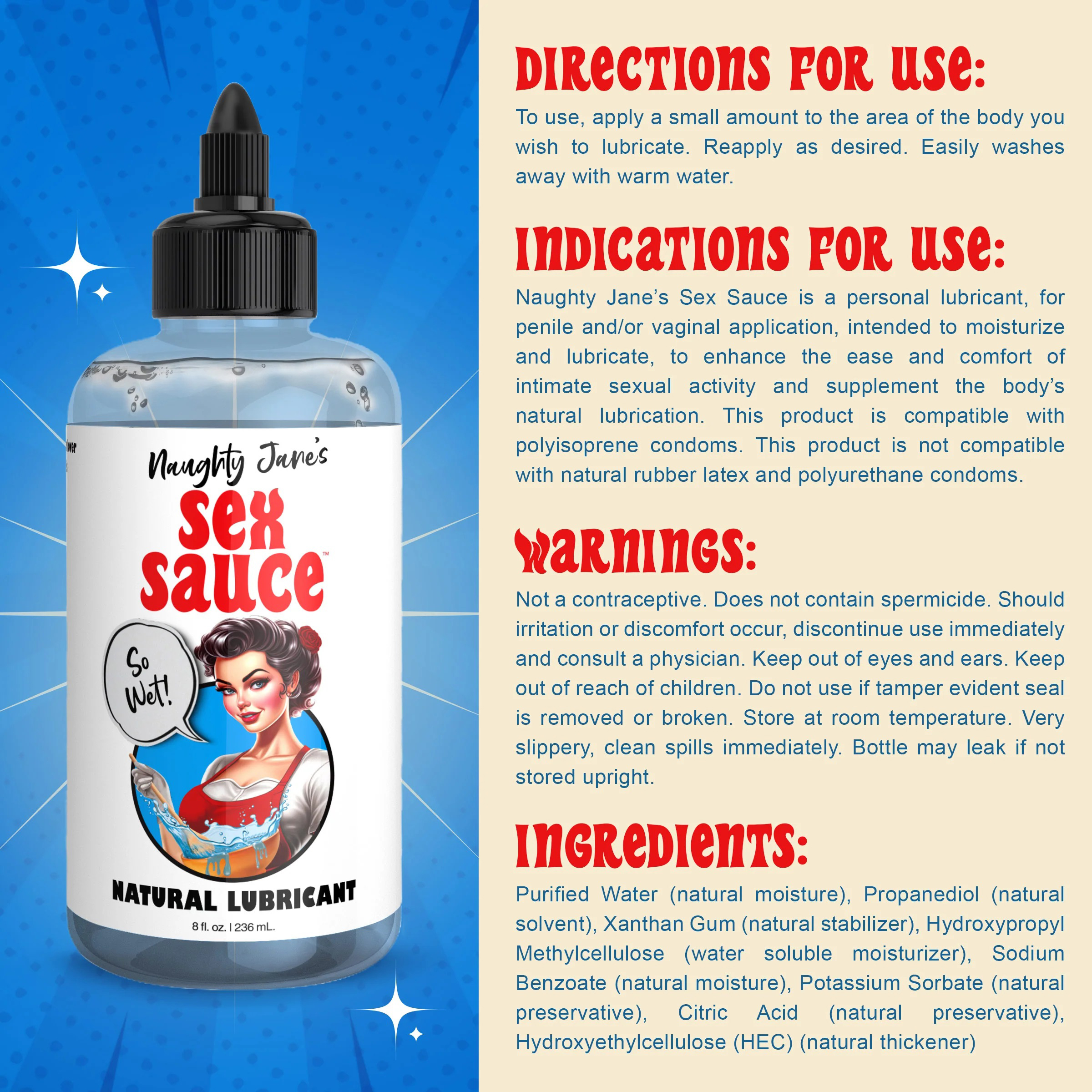 XR Brands - Naughty Jane's Sex Sauce Natural Lubricant 8oz - Lubricants, Creams & Glides