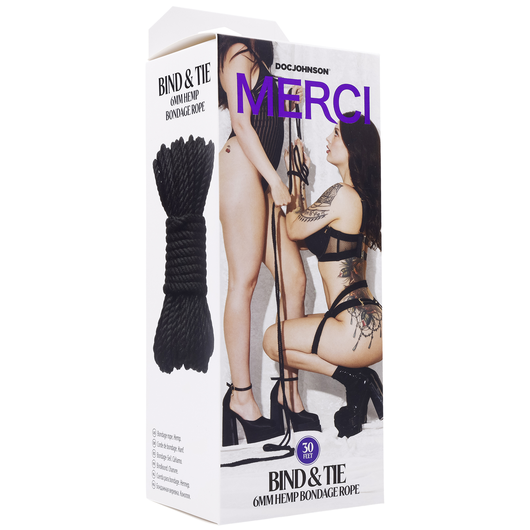 Doc Johnson - Merci Bind & Tie 6mm Hemp Bondage Rope 30 '' Black - Bondage & Fetish Toys - Hemp