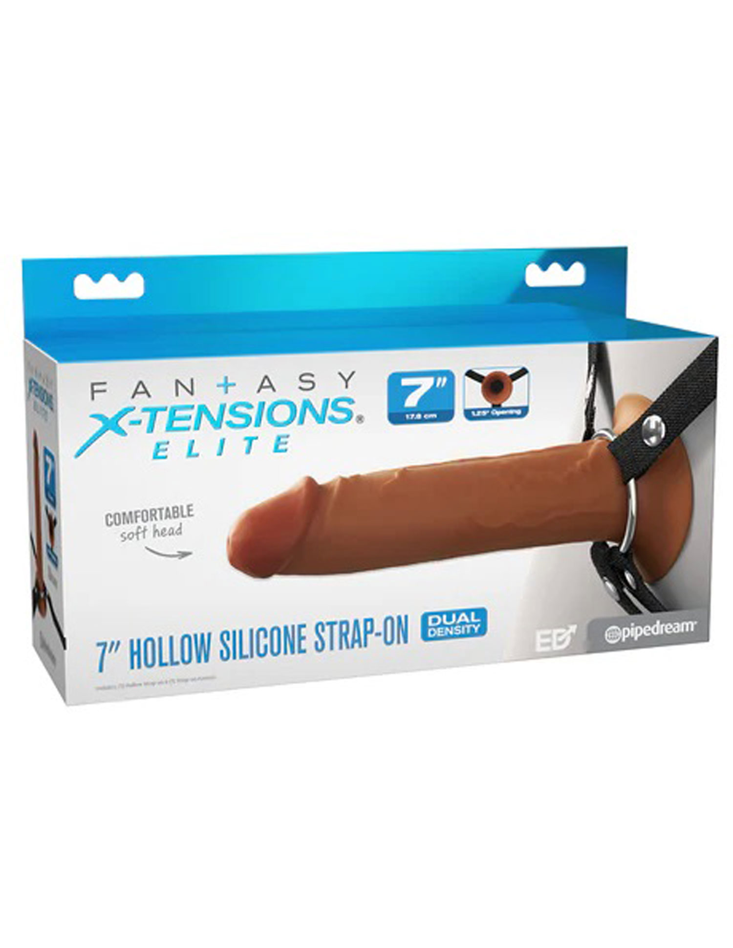Pipedream - Fantasy X-Tensions Elite 7" Silicone Hollow Strap Dual Density - Brown - Dildos & Dongs - Silicone