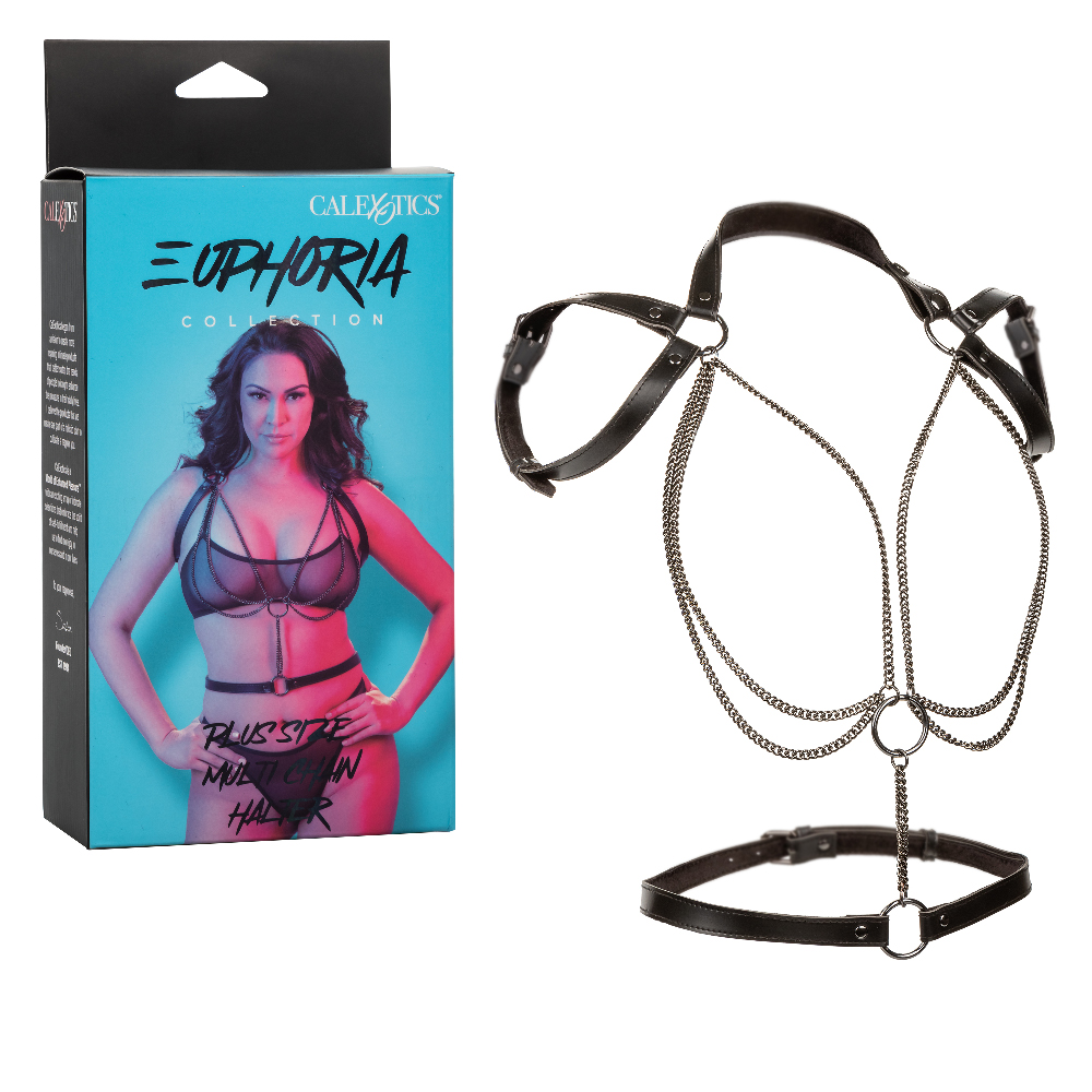CalExotics - Euphoria Collection Plus Size Multi Chain Halter - Black - Bondage & Fetish Toys