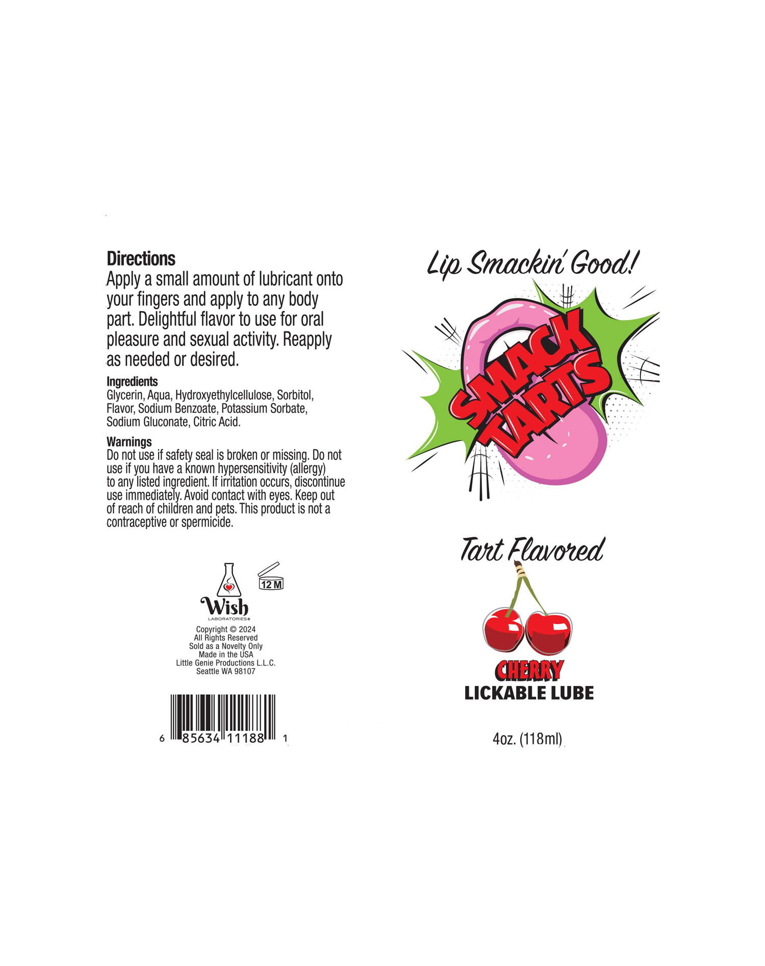 Little Genie - Smack Tarts 4oz Lickable Flavored Lubricant-Cherry - Lubricants, Creams & Glides