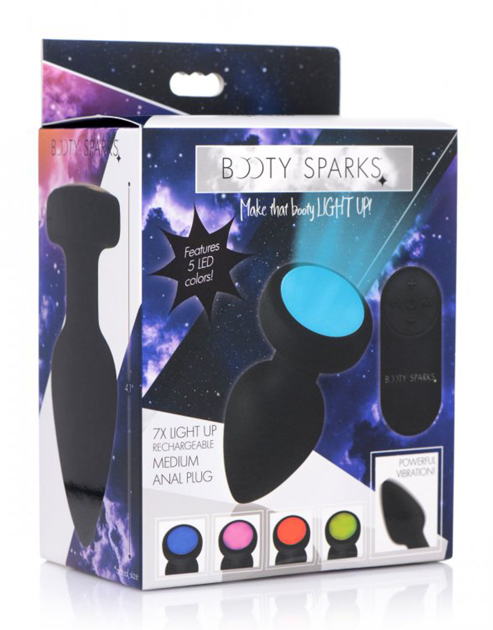 XR Brands - Booty Sparks Rechargeable Light Up Vibrating Anal Plug with Remote Control Medium - Anal Toys & Stimulators - Silicone