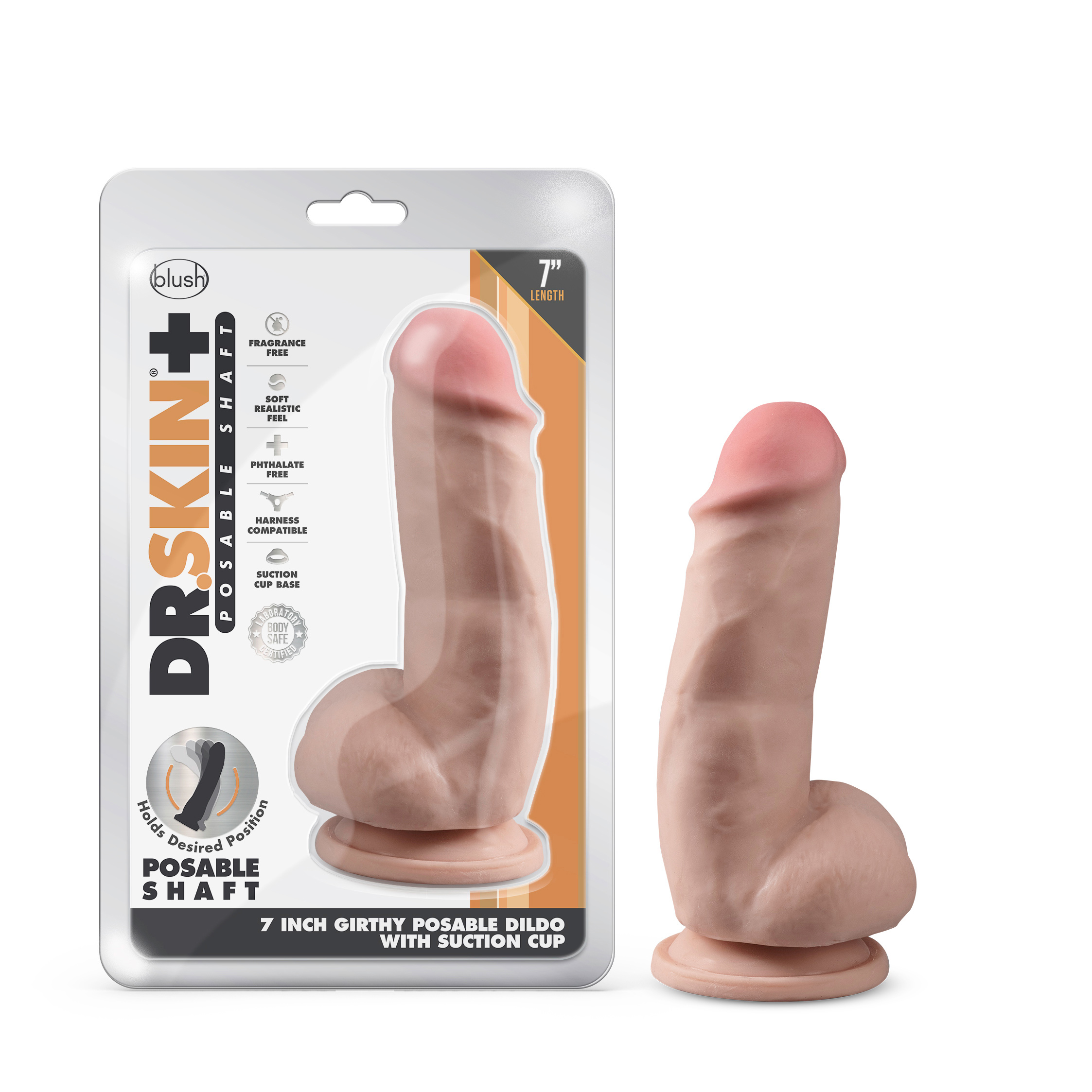 Blush - Dr. Skin Plus - 7 Inch Girthy Posable Dildo With Balls - Vanilla - Dildos
