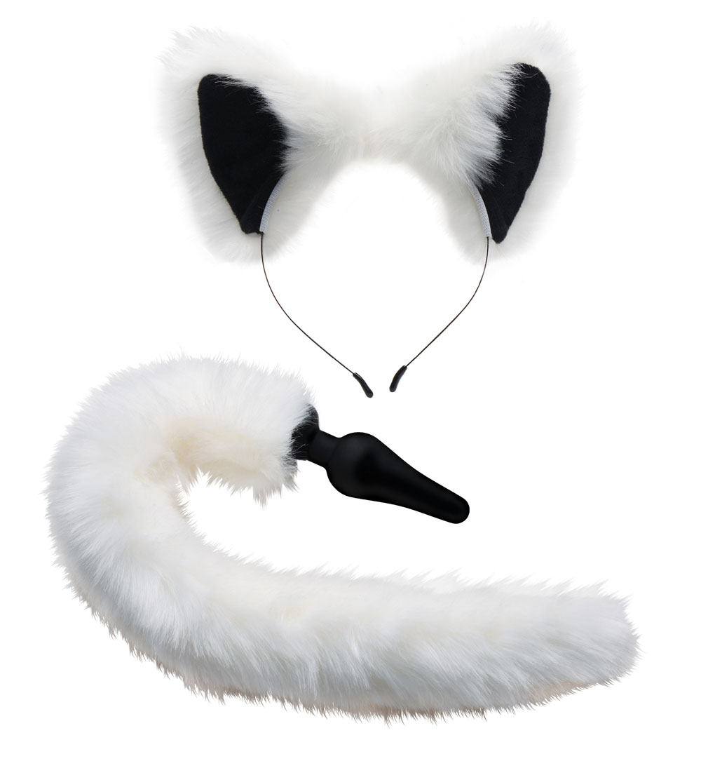 XR Brands - White Fox Tail Anal Plug and Ears Set - Anal Toys & Stimulators