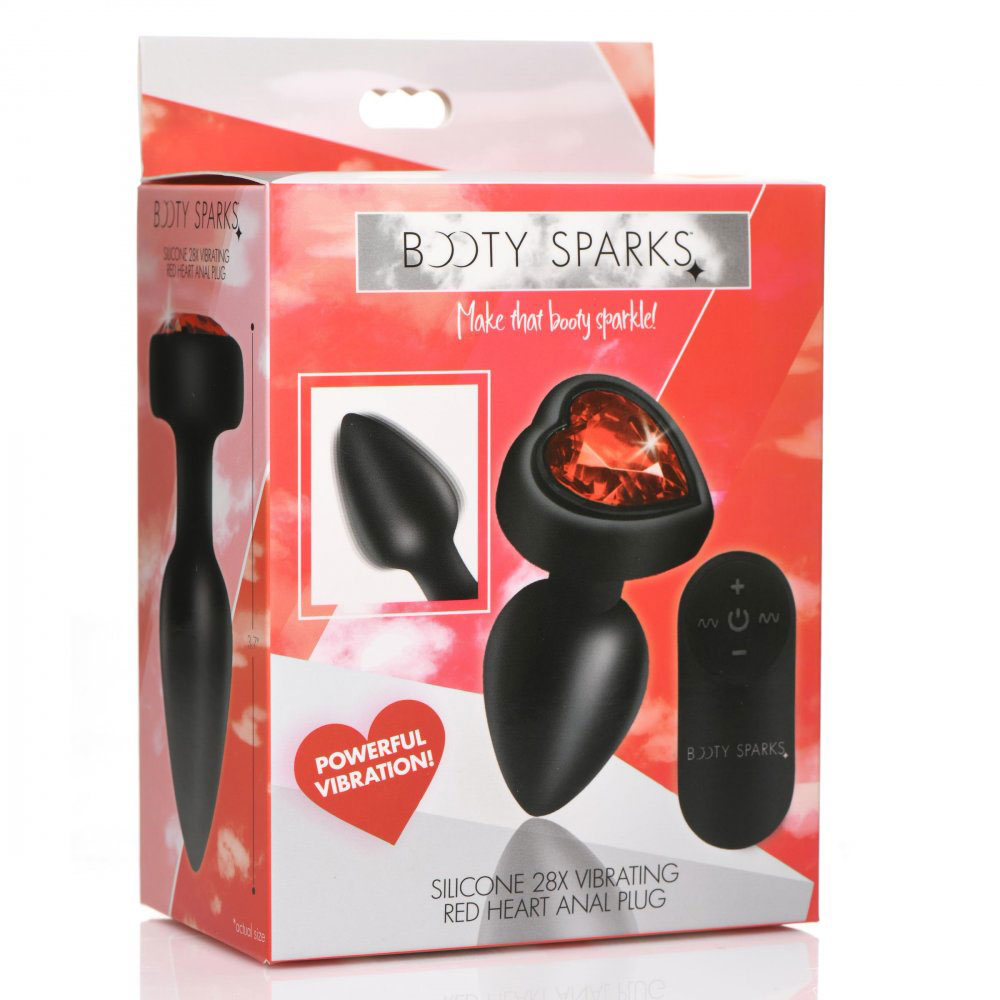 XR Brands - 28x Silicone Vibrating Red Heart Anal Plug With Remote - Small - Anal Toys & Stimulators