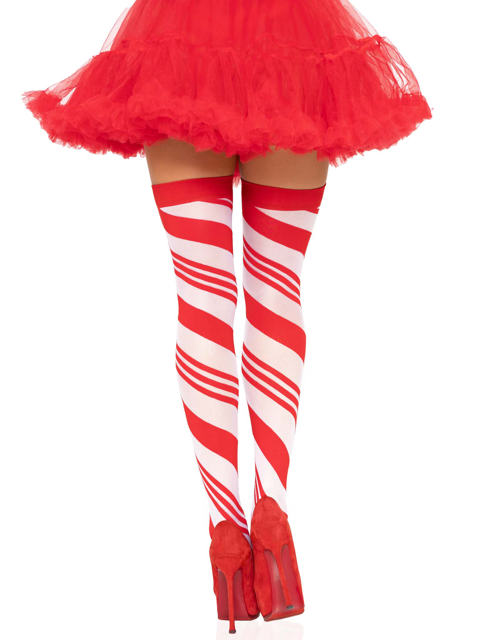 Leg Avenue - Candy Cane Thigh High - One Size - White/red - Holiday Items