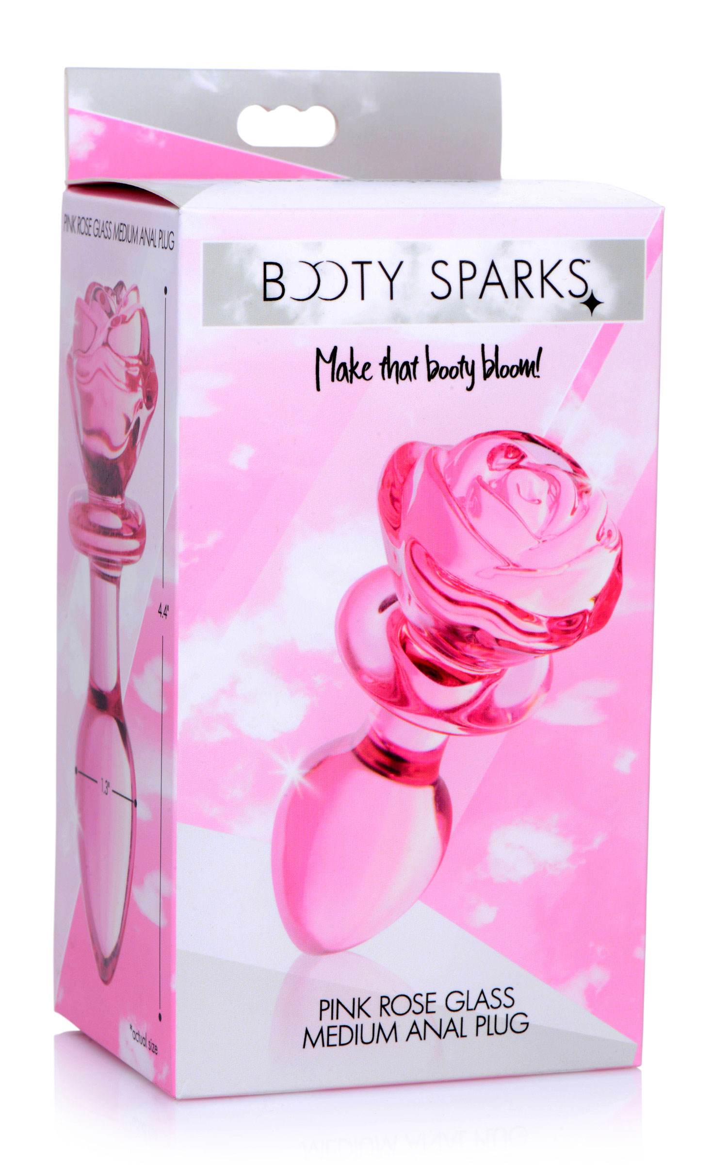 XR Brands - Pink Rose Glass Anal Plug - Medium - Anal Toys & Stimulators
