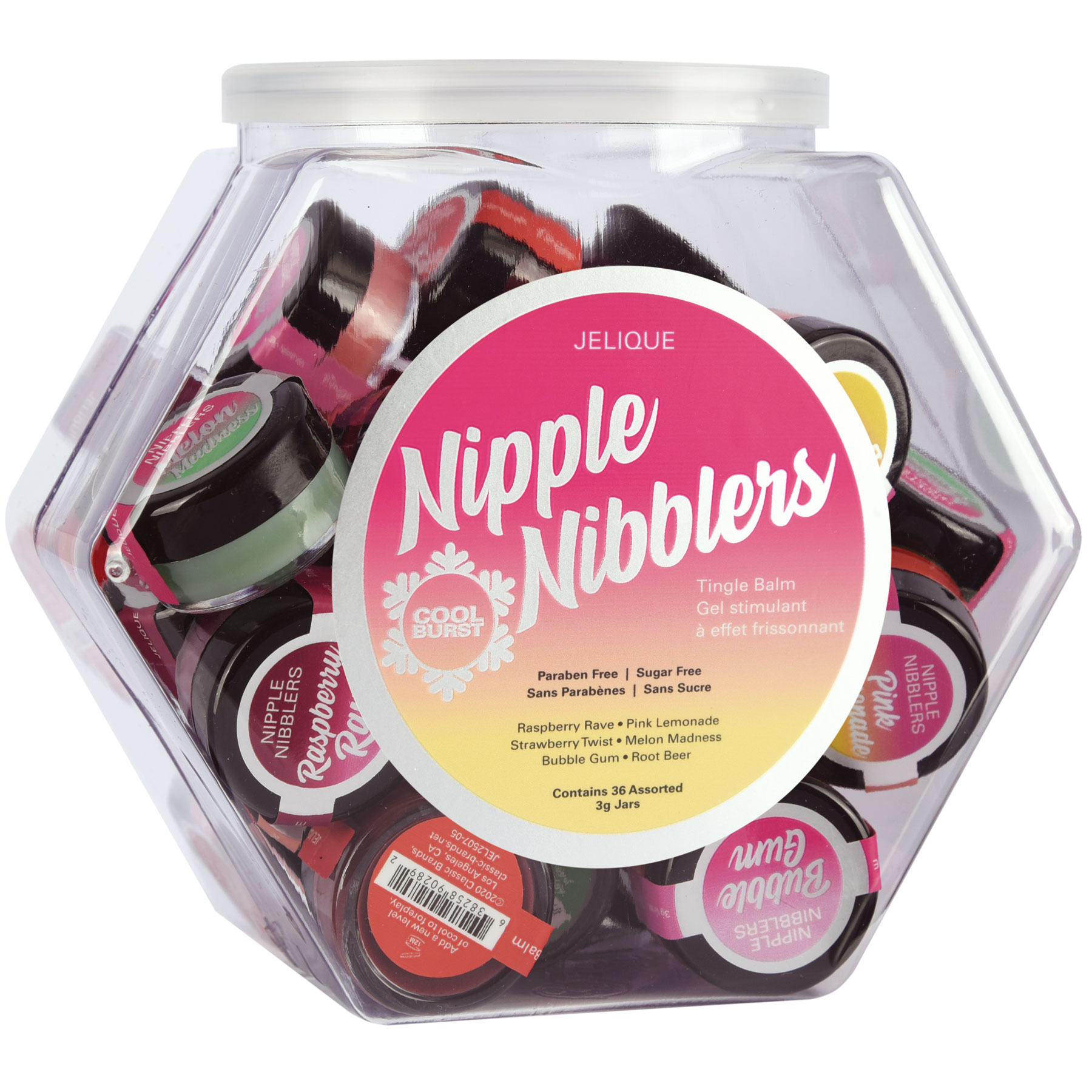 Jelique Products - Nipple Nibblers Tingle Balm - 36 Pc. Bowl - 3gm Jars Assorted - Displays-Bowls & Wall Displays
