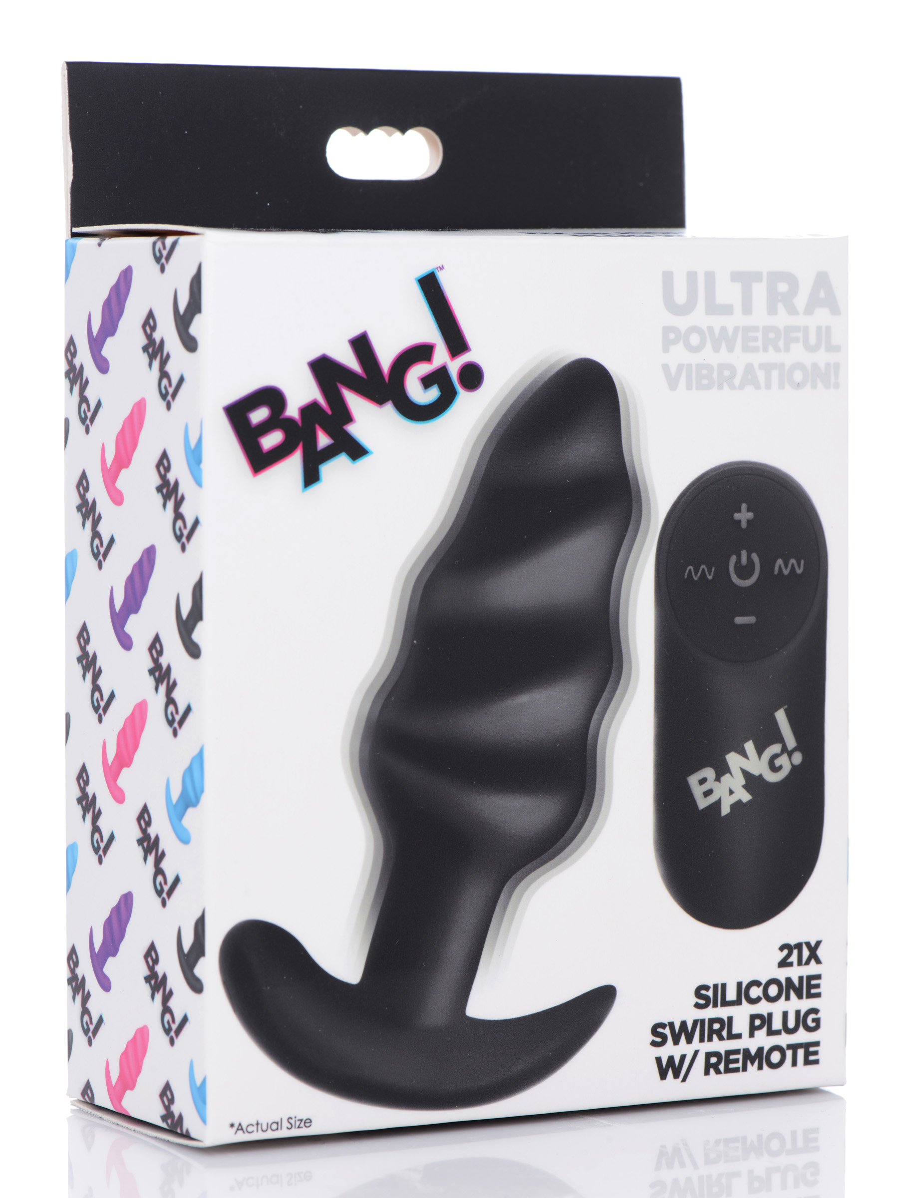 XR Brands - 21x Silicone Swirl Plug With Remote -Black - Anal Toys & Stimulators
