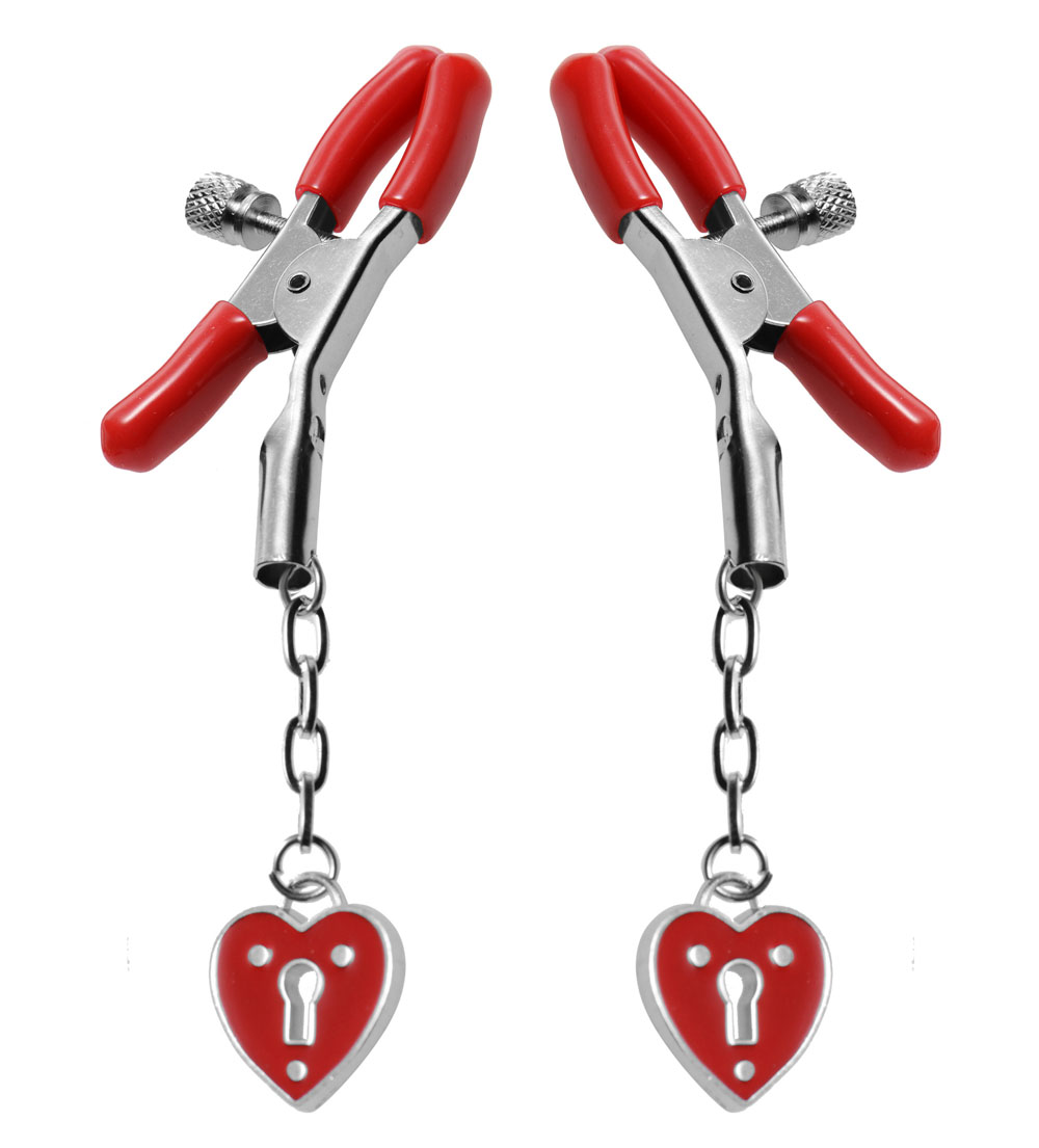 XR Brands - Charmed Heart Padlock Nipple Clamps - Bondage & Fetish Toys