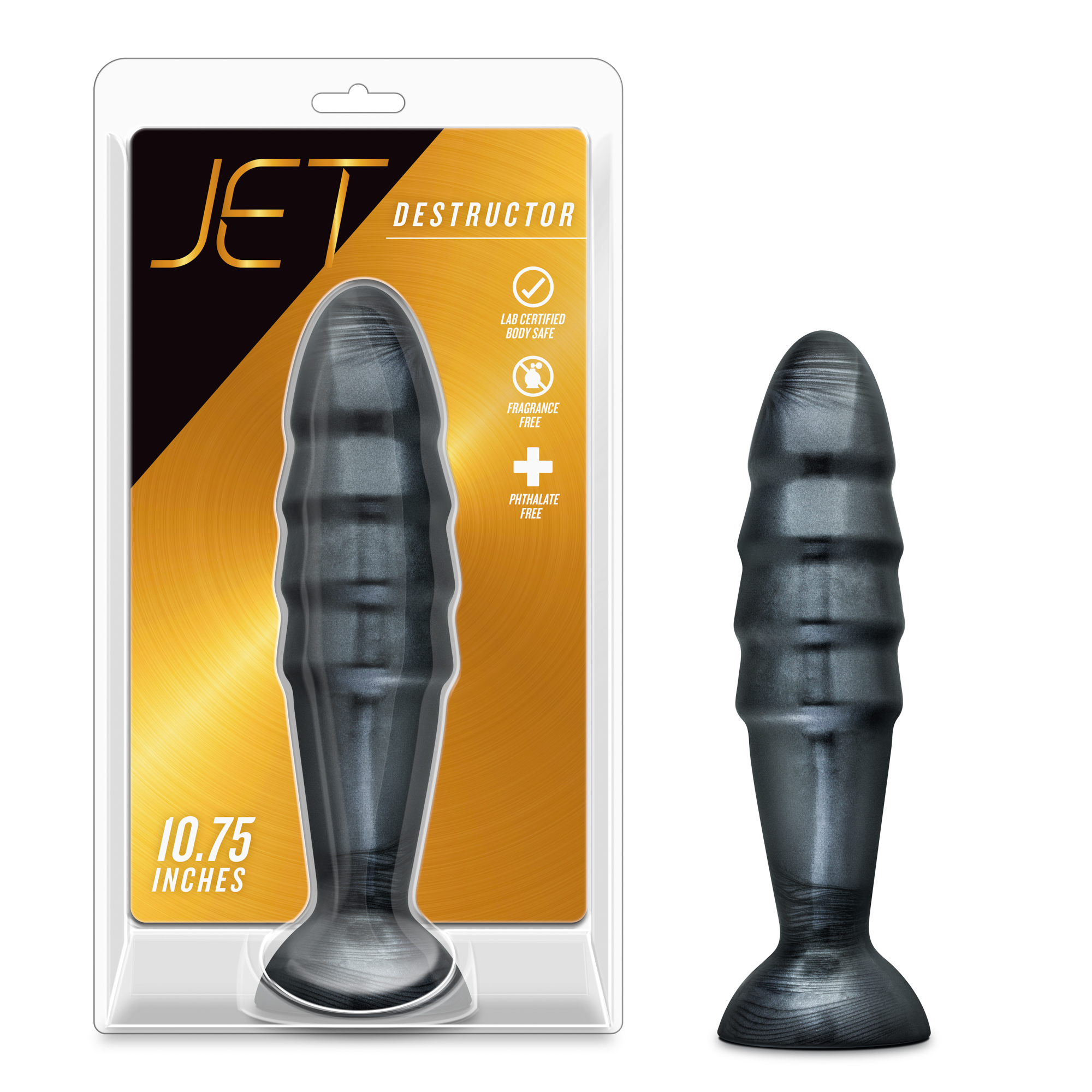 Blush - Jet Destructor 10.75 in. Anal Plug Carbon Metallic Black - Anal Toys & Stimulators - PVC