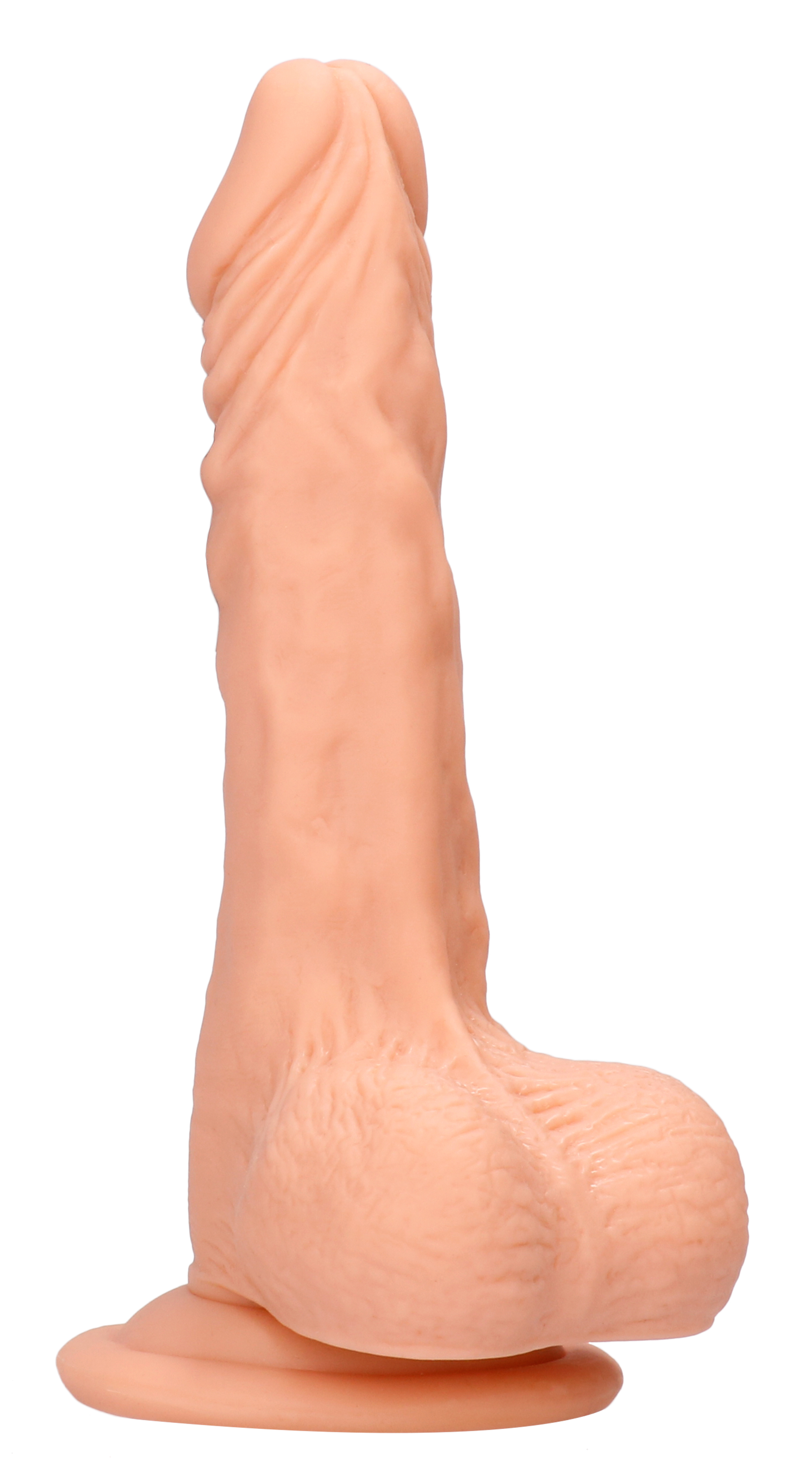 Shots - RealRock Realistic 8 in. Dildo With Balls and Suction Cup Beige - Dildos - TPE/TPR/Elastomers
