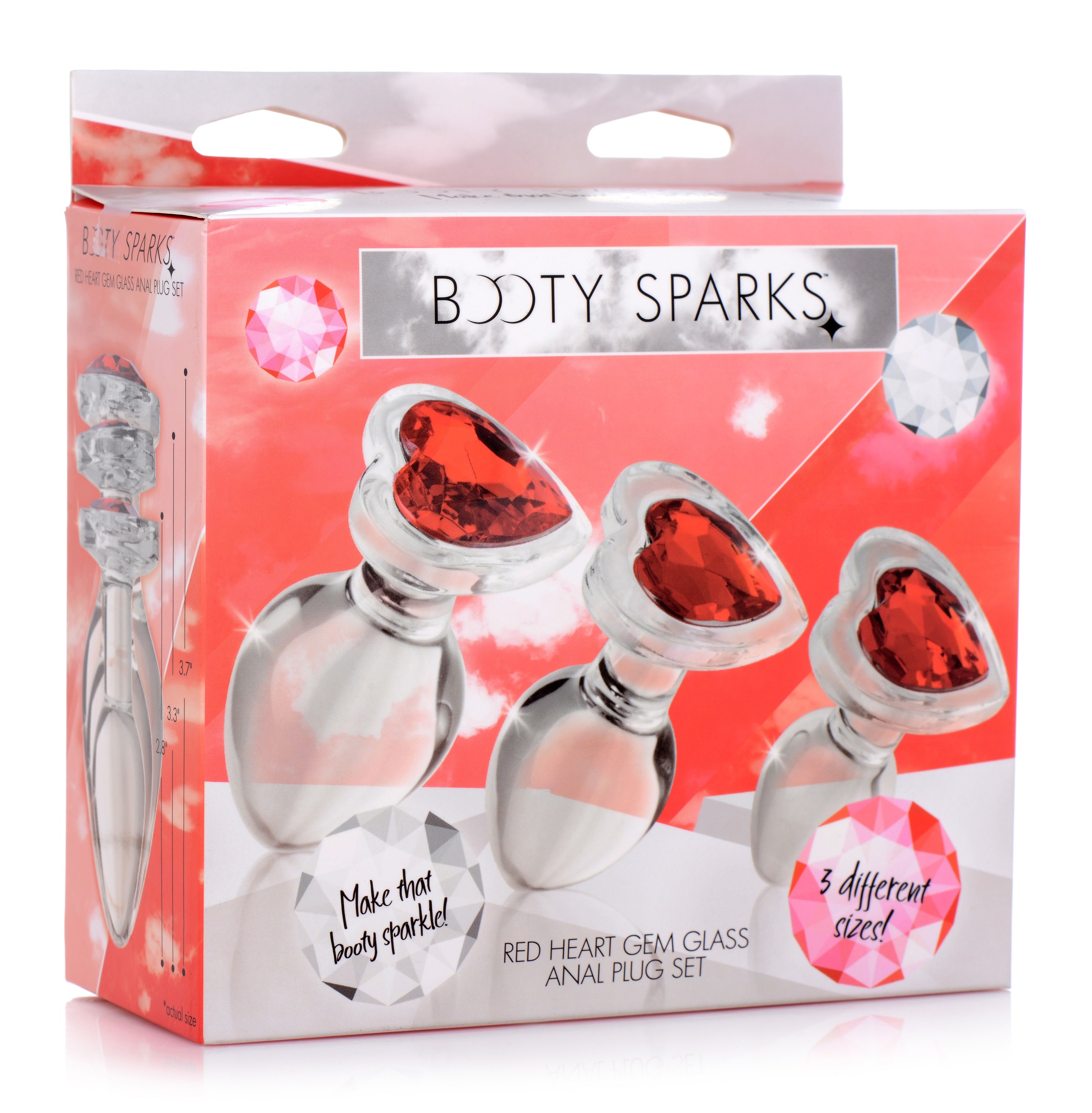 XR Brands - Red Heart Gem Glass Anal Plug Set - Anal Toys & Stimulators