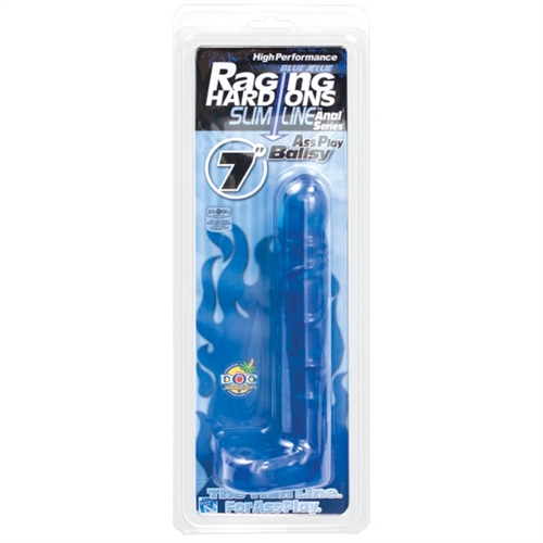 Doc Johnson - Raging Hard Ons Slimline Anal Series 7 Inch Ass Play Ballsy - Blue - Anal Toys & Stimulators