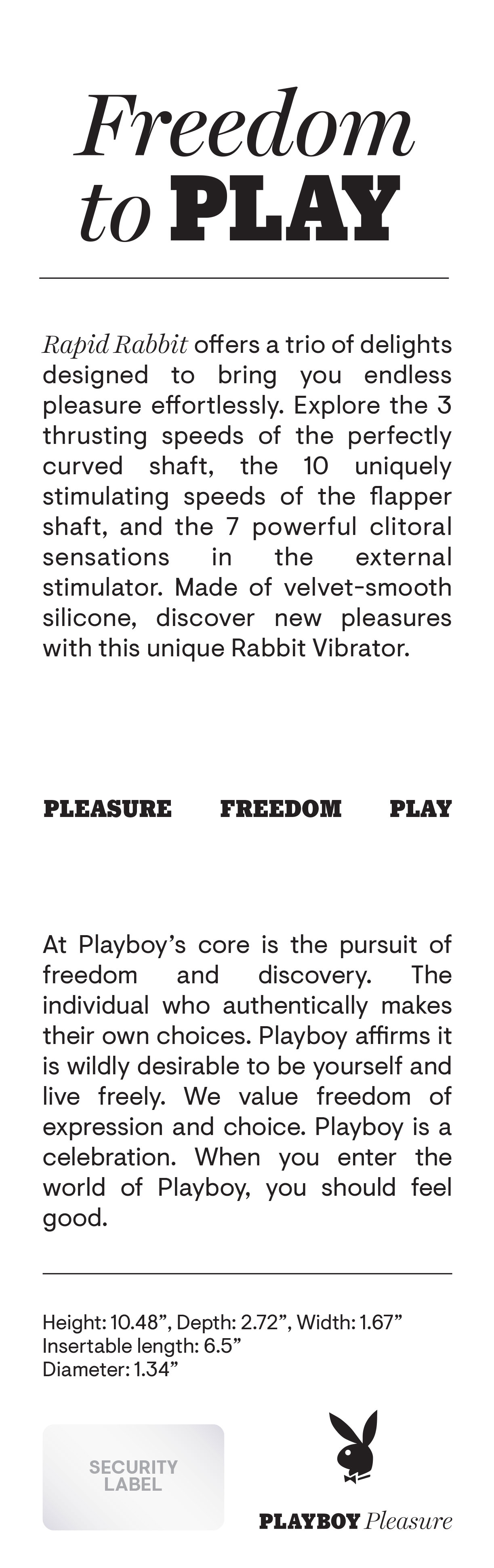 Playboy Playboy Rapid Rabbit Rechargeable Silicone Dual Stimulation Vibrator Black