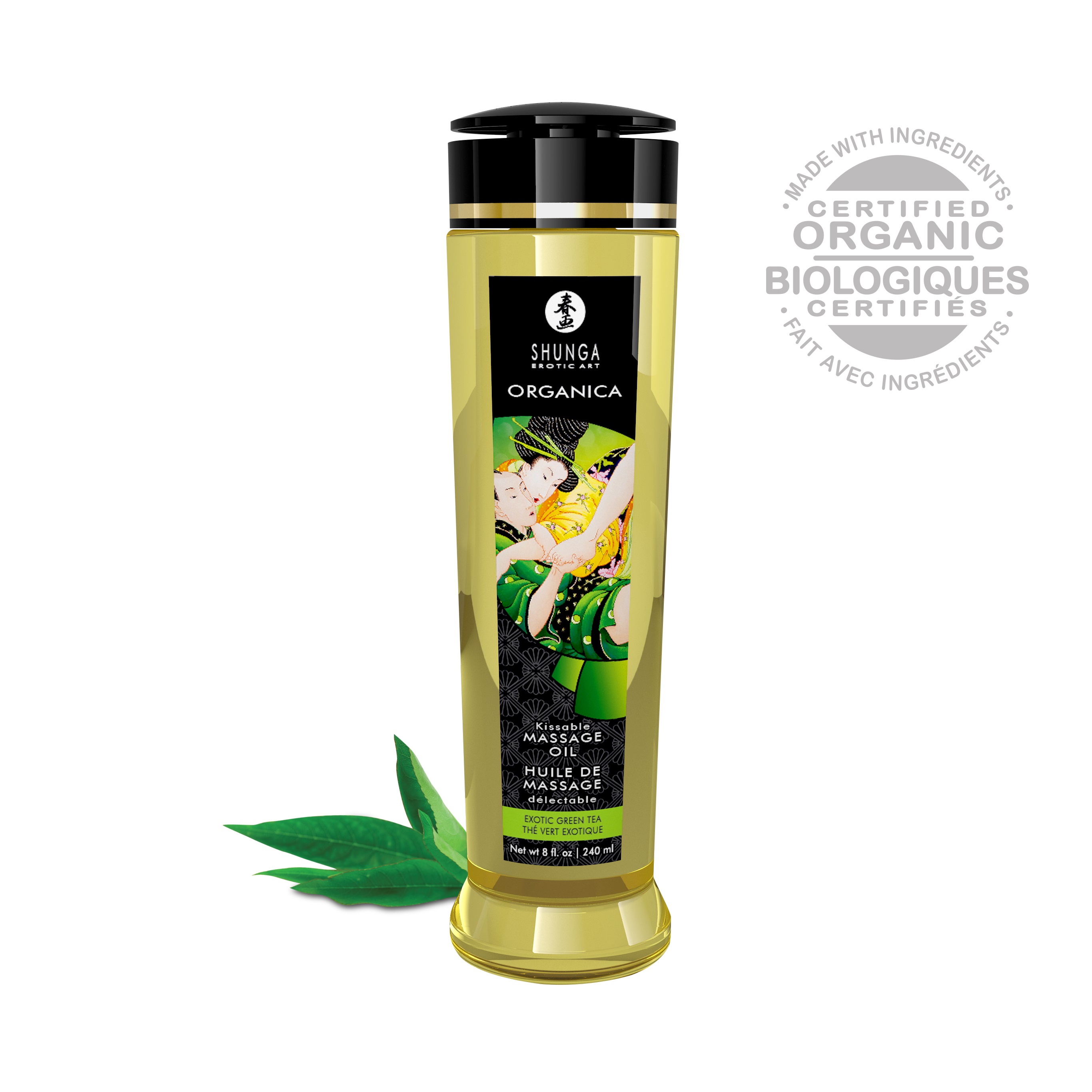 Shunga - Organica Massage Oils - Green Tea - 8 Fl. Oz. - Lubricants, Creams & Glides