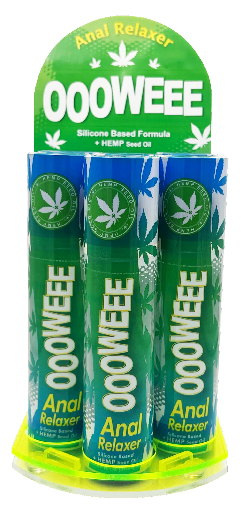 Body Action - Oooweee Anal Relaxer Silicone Lubricant Hemp - Six Bottle - Display - Displays-Bowls & Wall Displays