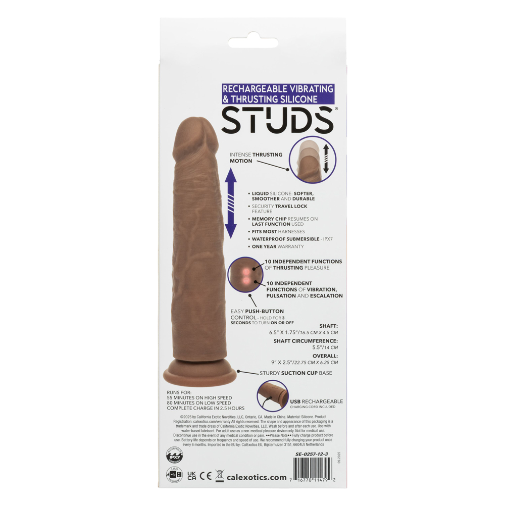 CalExotics - Rechargeable Vibrating and Thrusting Silicone Studs - Brown - Dildos & Dongs