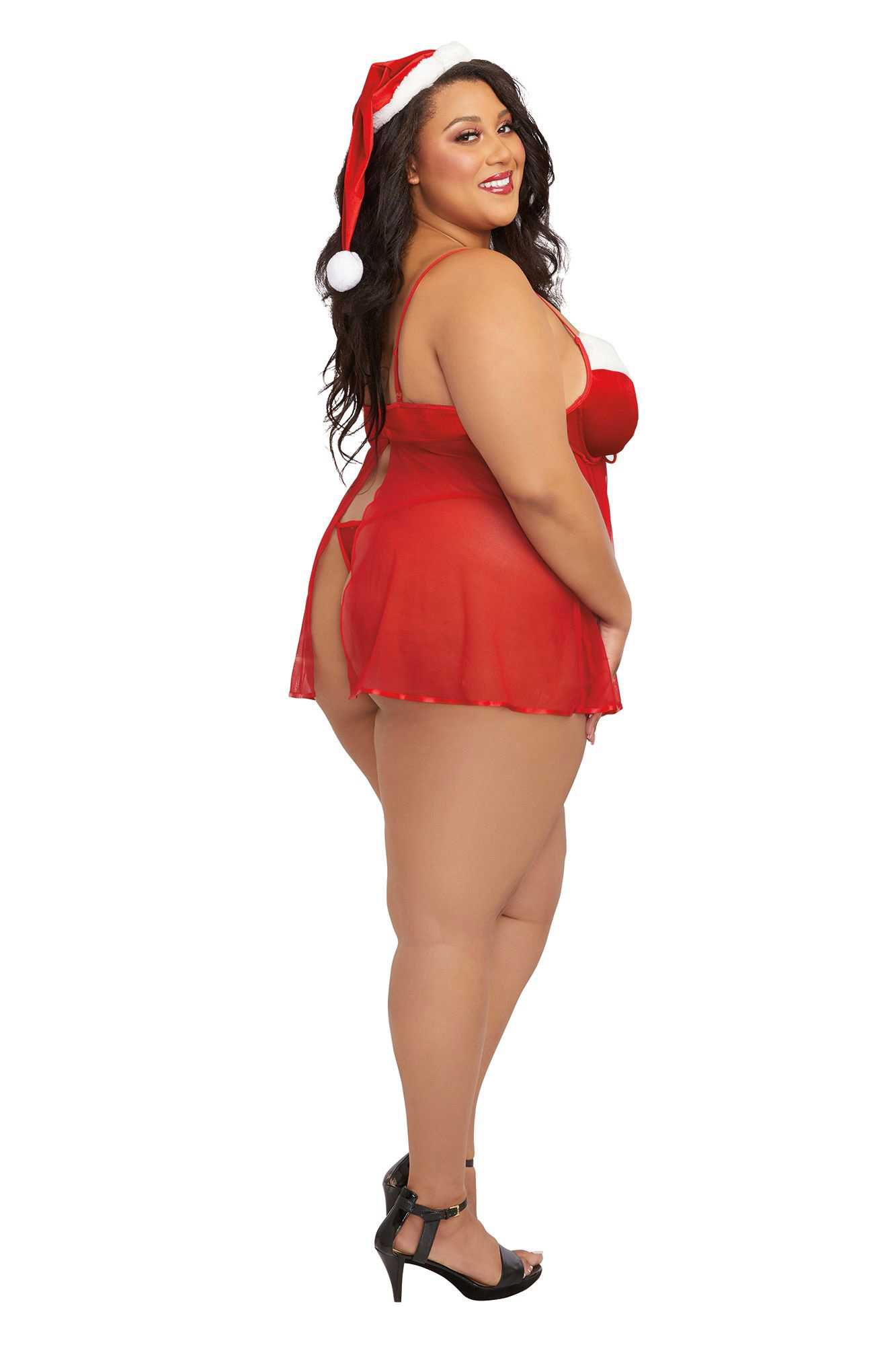 Dreamgirl - Santa Babydoll, Thong and Hat - 3x - Lipstick Red - Holiday Items