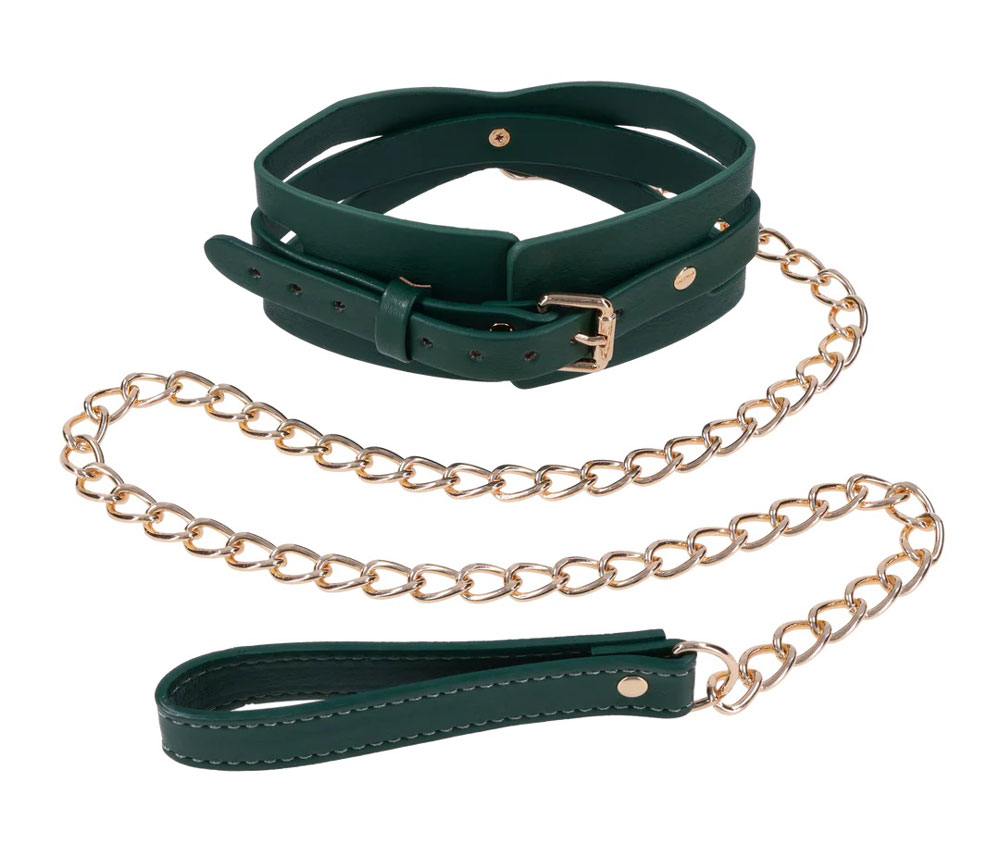 Sportsheets - Indica Cutout Collar and Leash - Green - Bondage & Fetish Toys