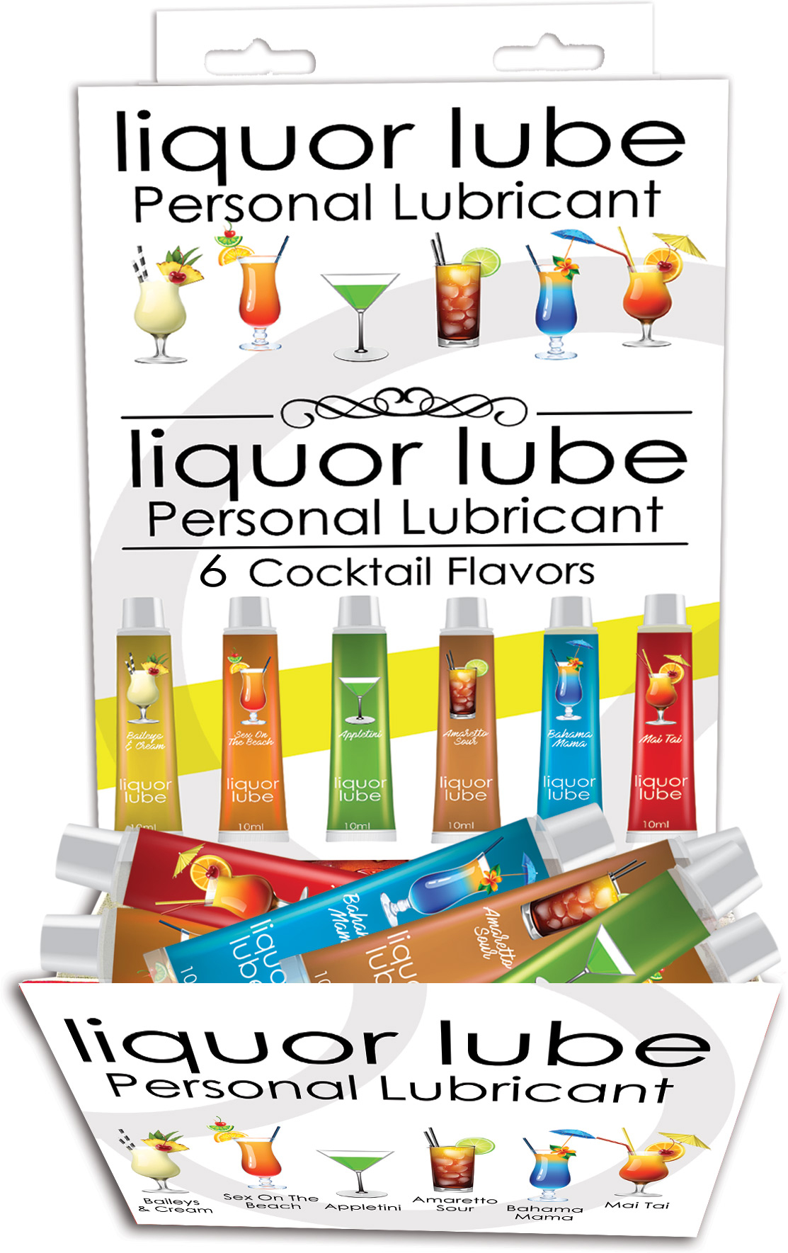 Hott Products - Liquor Lube Assorted Flavors 72 Pcs Display - Display - 6 Cocktail Flavors - 10ml Tubes - Displays-Bowls & Wall Displays