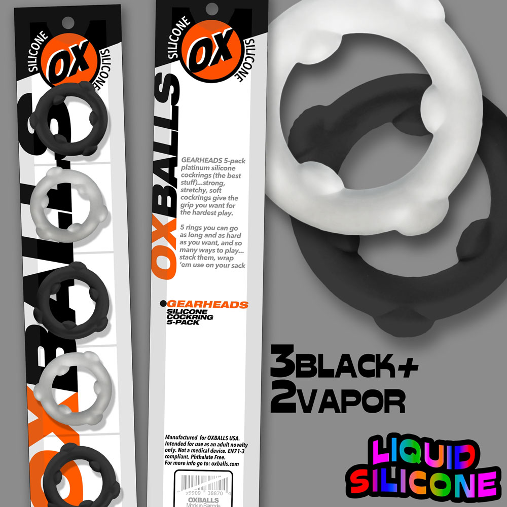 Oxballs - Oxballs Gearheads 5-Pack Spinner Rings Black/Vapor - Cockrings