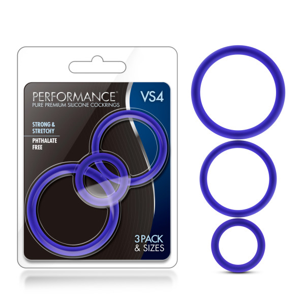 Blush - Performance - Vs4 Pure Premium Silicone Cockring Set - Indigo - Cockrings