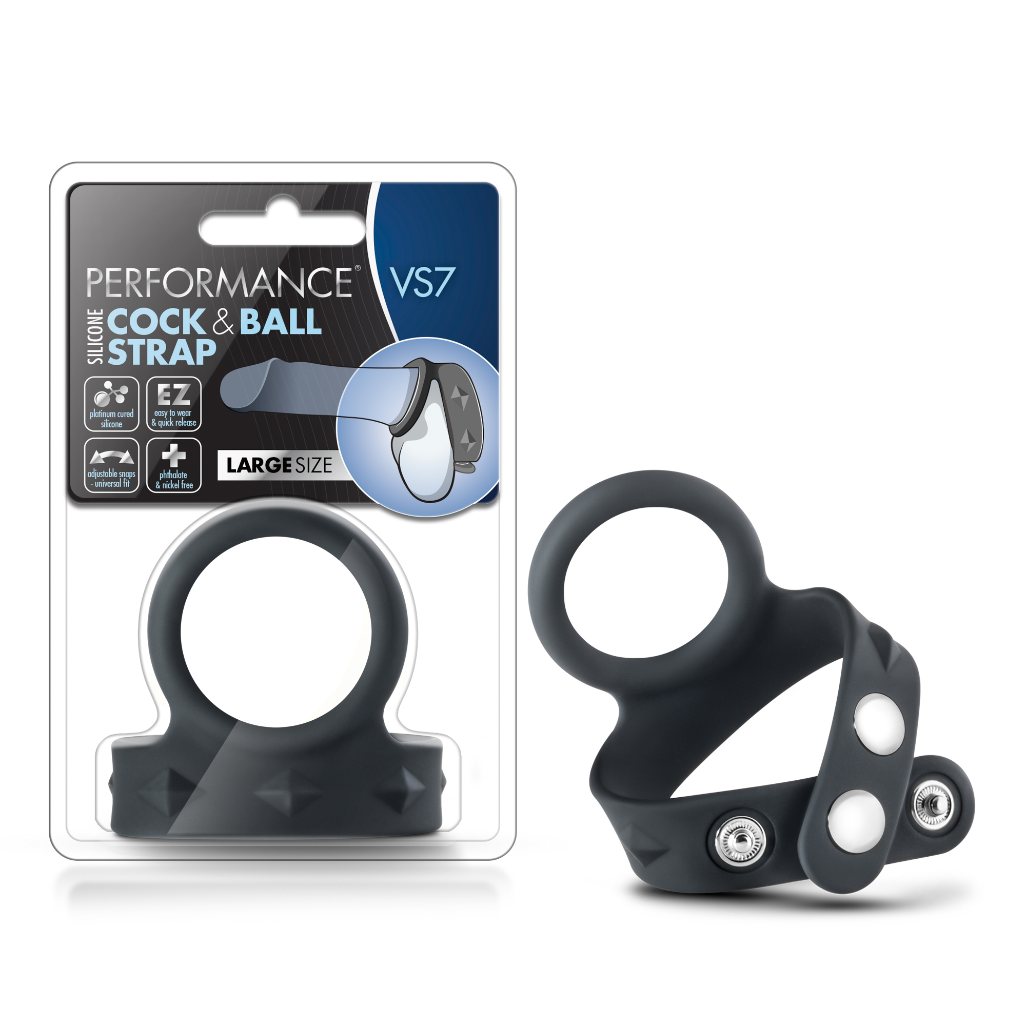 Blush - Performance - Vs7 - Silicone Cock & Ball Strap Large - Black - Cockrings