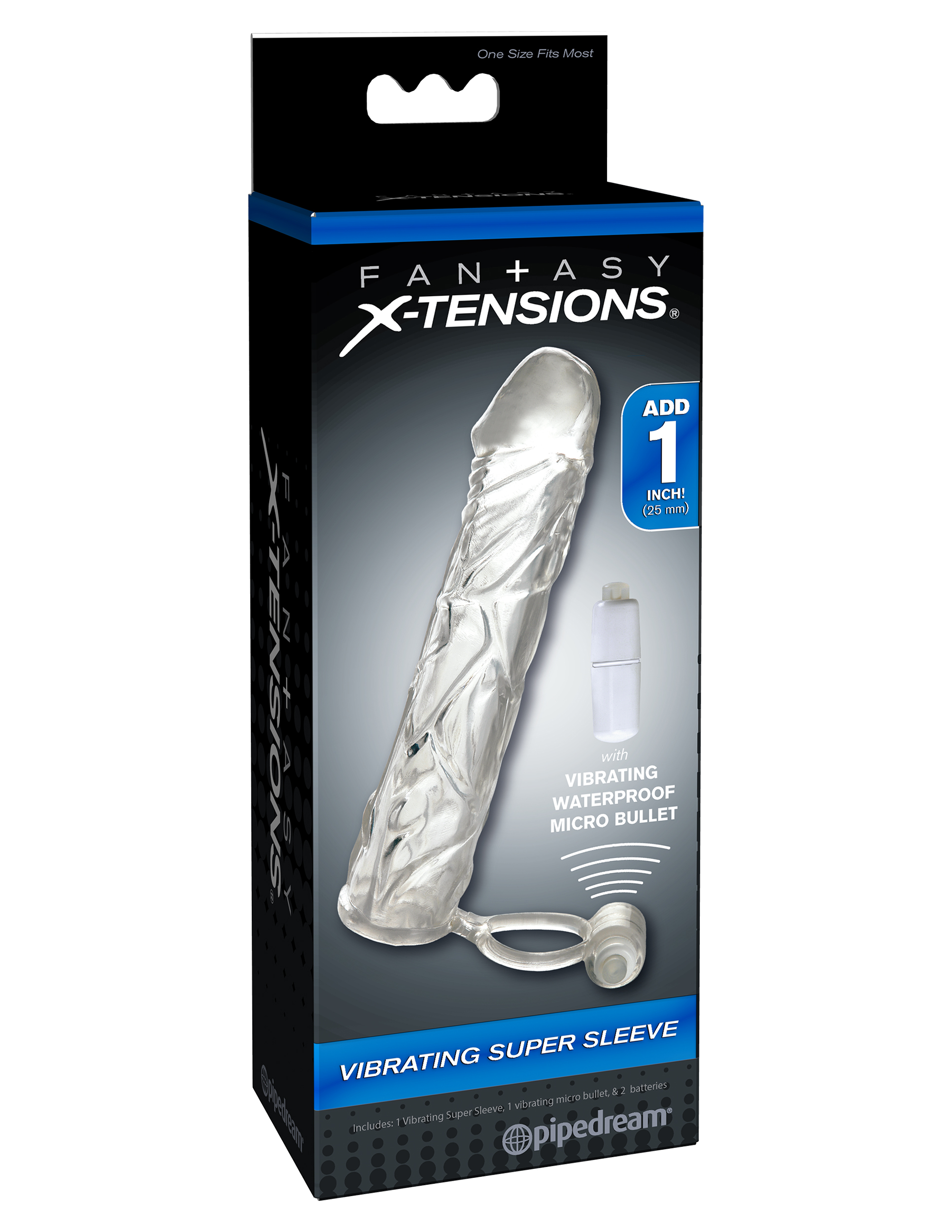 Pipedream - Fantasy X-Tensions Vibrating Super Sleeve - Clear - Cockrings
