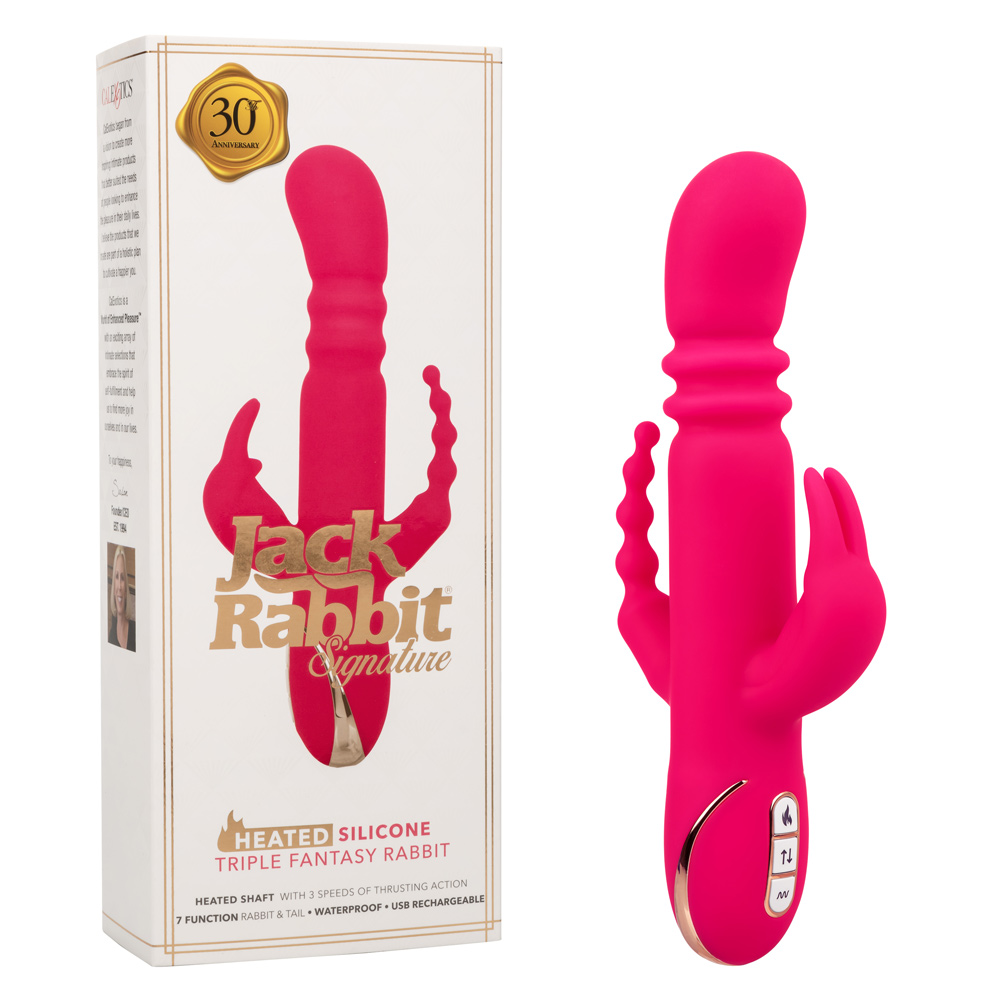 CalExotics - Jack Rabbit Signature Heated Silicone Triple Fantasy Rabbit - Pink - Eco-Friendly