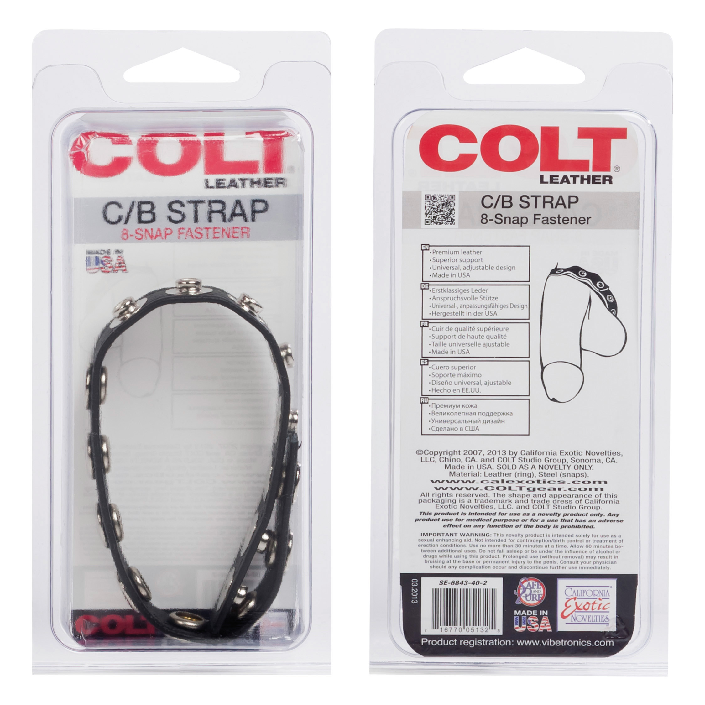 CalExotics - Colt 8 Snap Fastener Leather Strap - Black - Cockrings