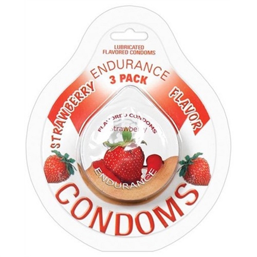 Hott Products - Endurance Condoms - Strawberry - 3 Pack - Condoms