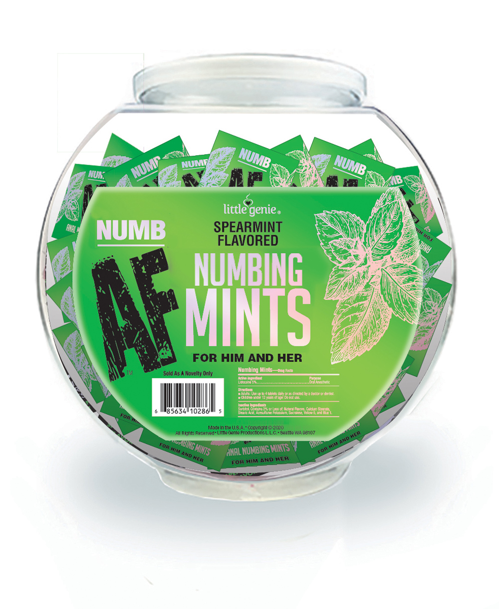 Little Genie Numb AF Spearmint Flavored Numbing Mints 100-Piece Fishbowl Display