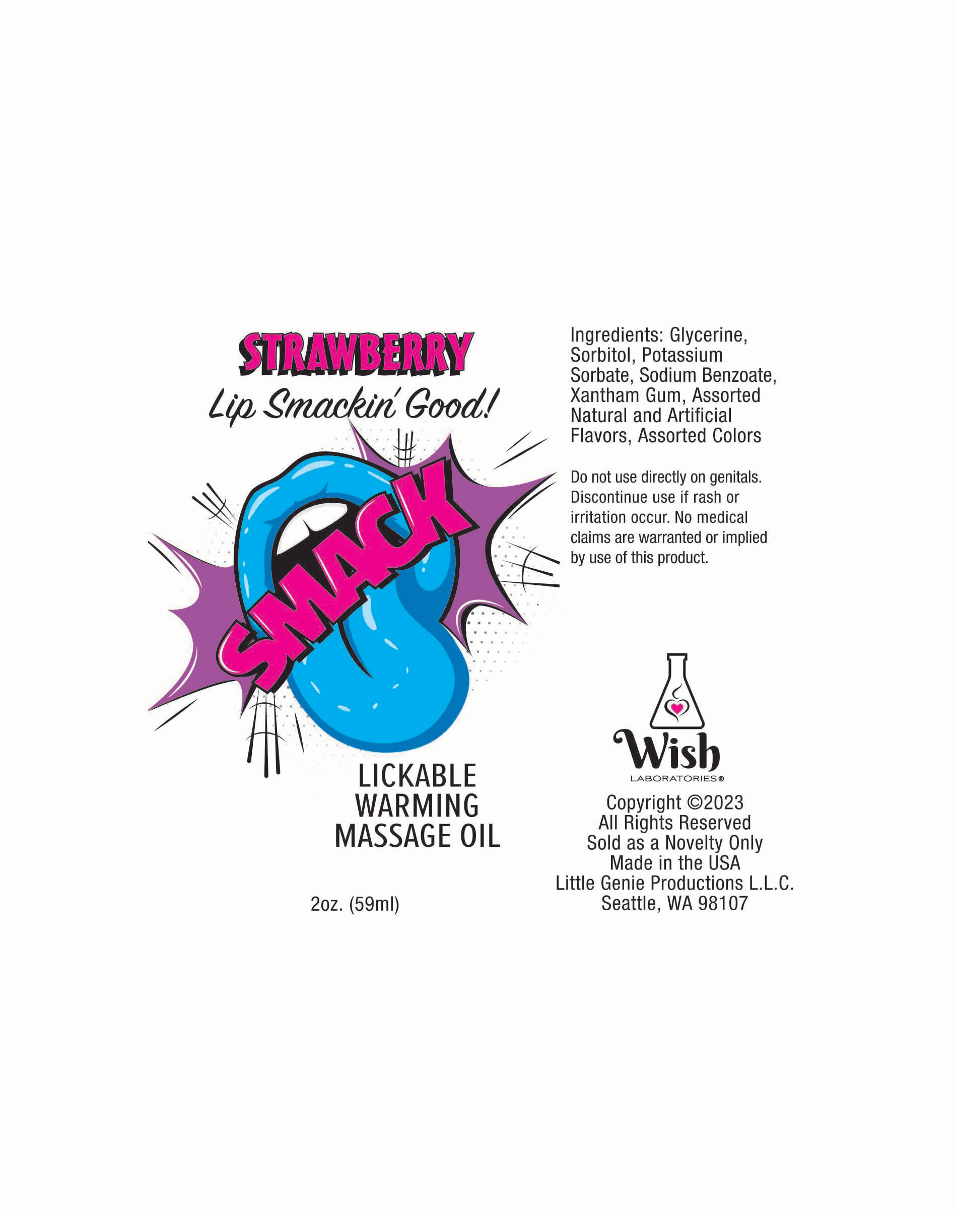 Little Genie - Smack Lickable Massage Oil Strawberry 2 oz. - Lubricants, Creams & Glides - Liquid