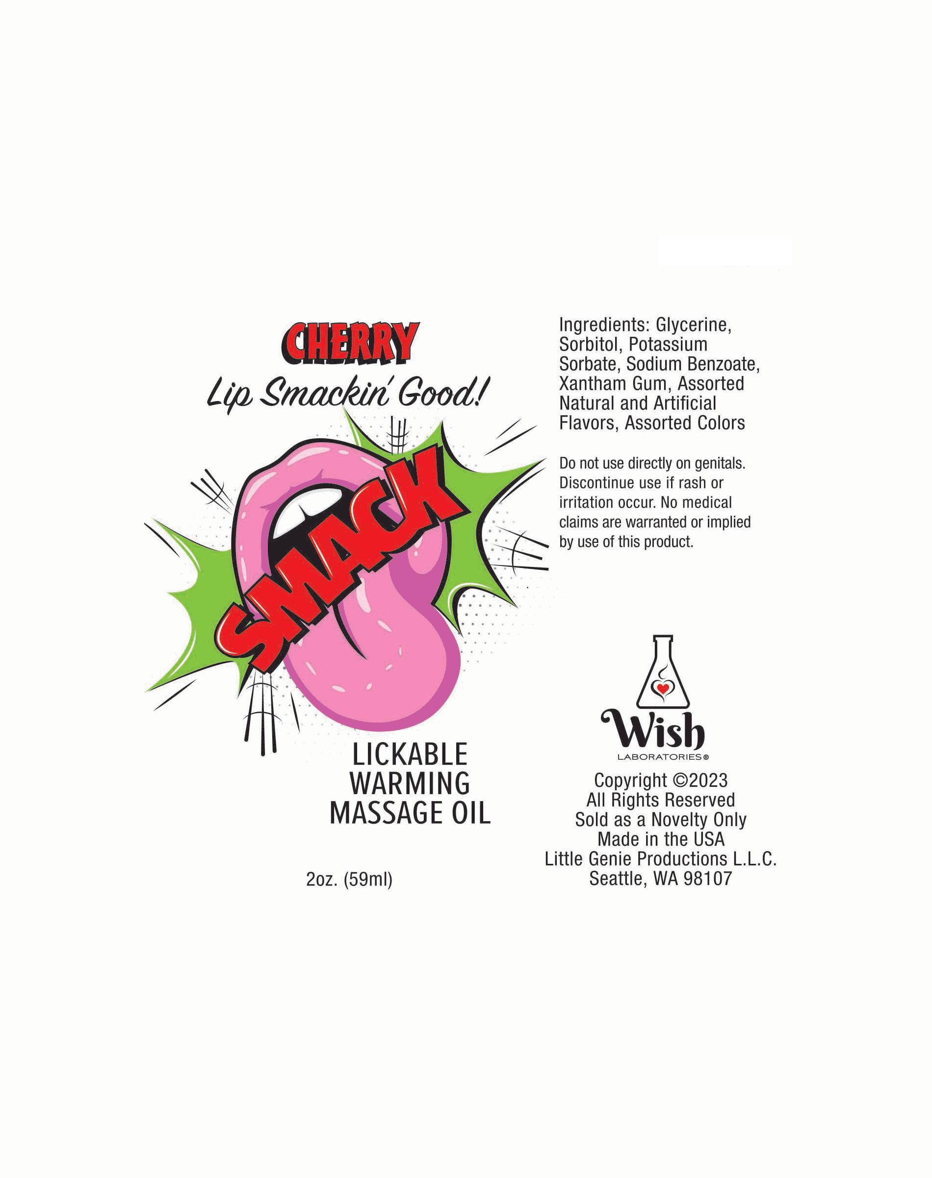 Little Genie - Smack Lickable Massage Oil Cherry 2 oz. - Lubricants, Creams & Glides - Liquid