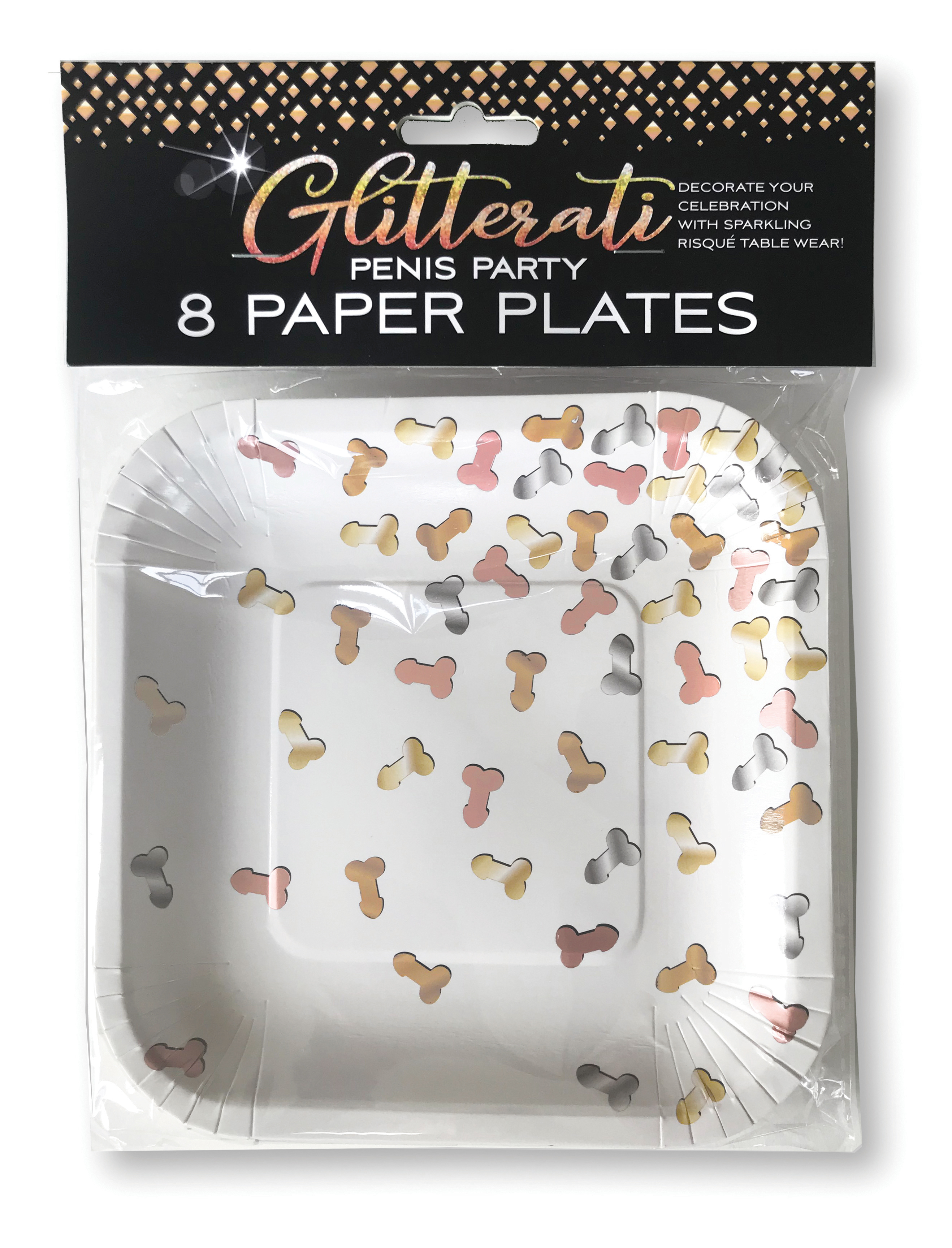 Little Genie - Glitterati Penis Party Paper Plates - 8 Count - Party Supplies