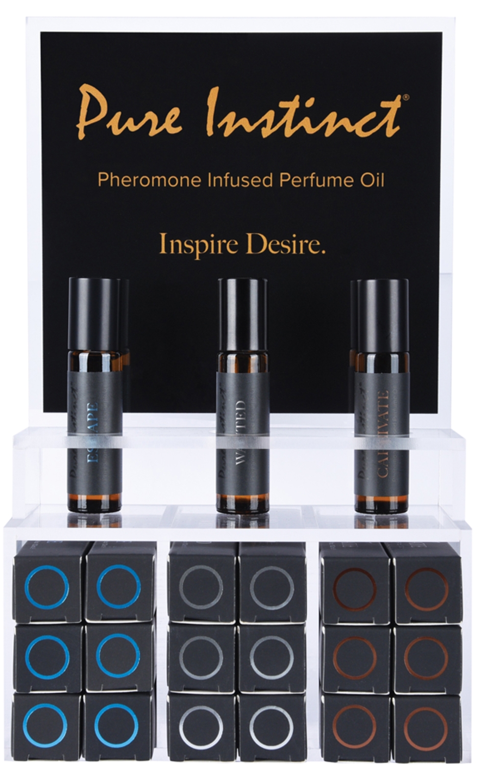 Classic Brands - Pure Instinct Pheromone Infused Perfume Oil Men Acrylic Cube Display with Testers (22 Pcs) - Bath & Body