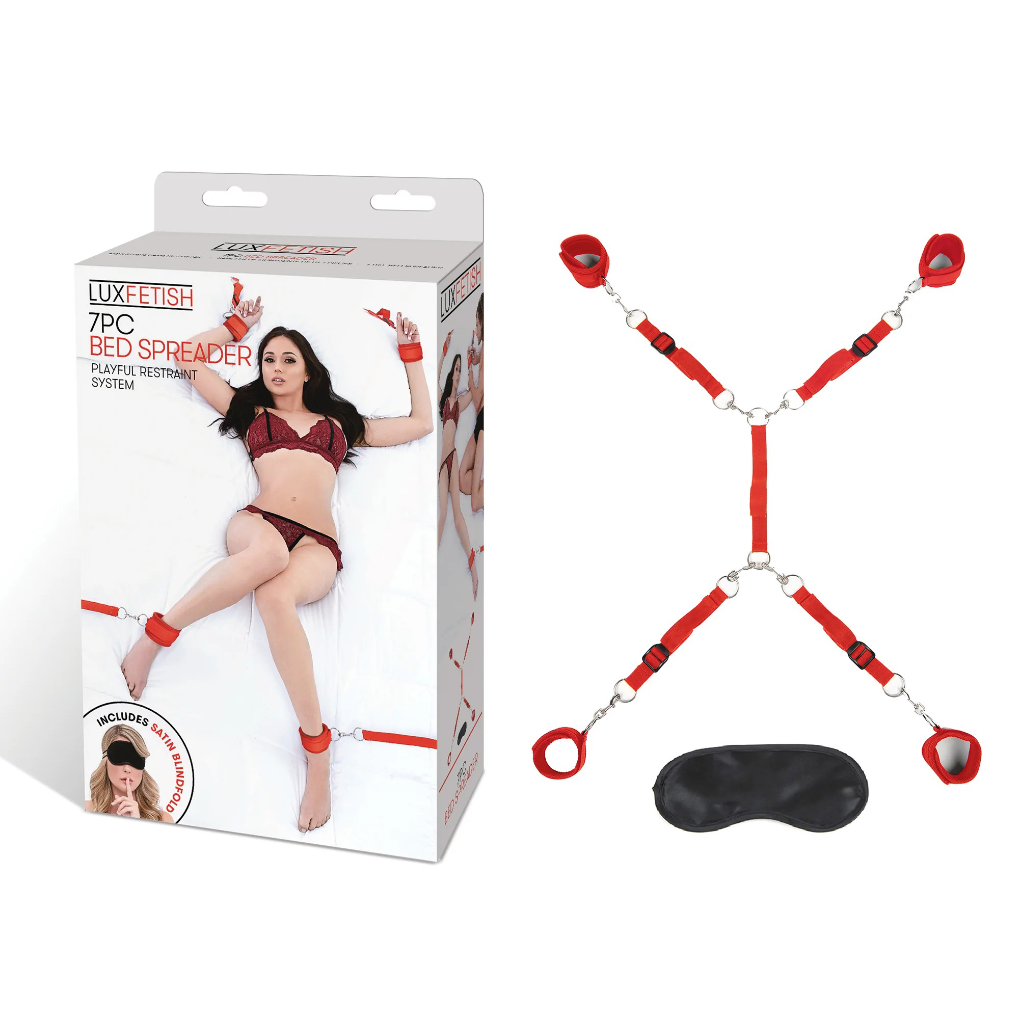 Electric Eel - Lux Fetish Bed Spreader 7-Piece Restraint Set Red - Bondage & Fetish Toys - Neoprene