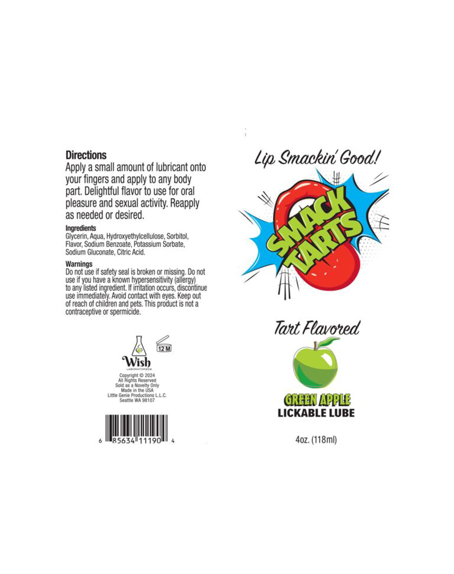 Little Genie - Smack Tarts 4oz Lickable Flavored Lubricant - Green Apple - Lubricants, Creams & Glides