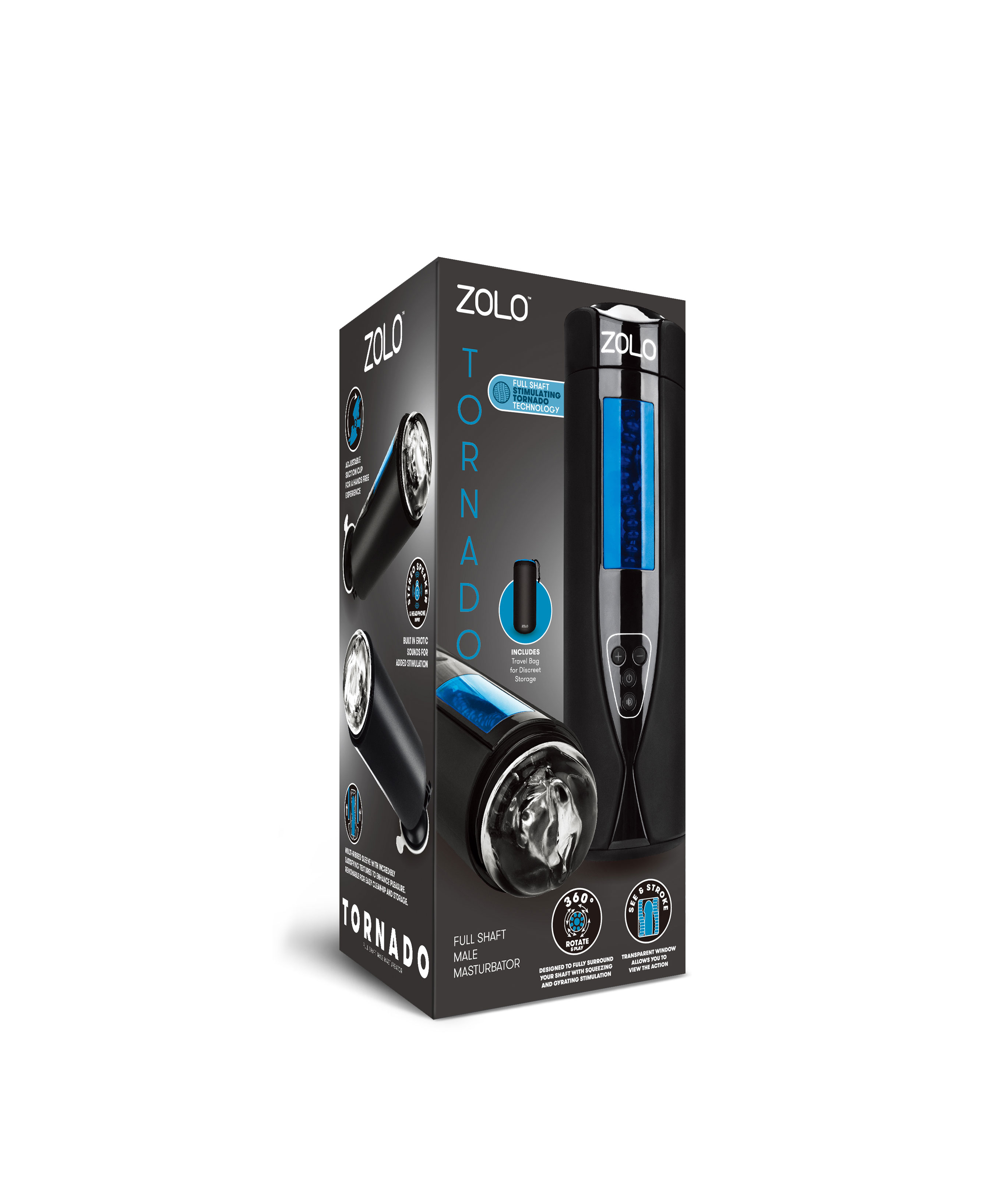 XGEN - Zolo Tornado Rechargeable Masturbator - Black - Eco-Friendly