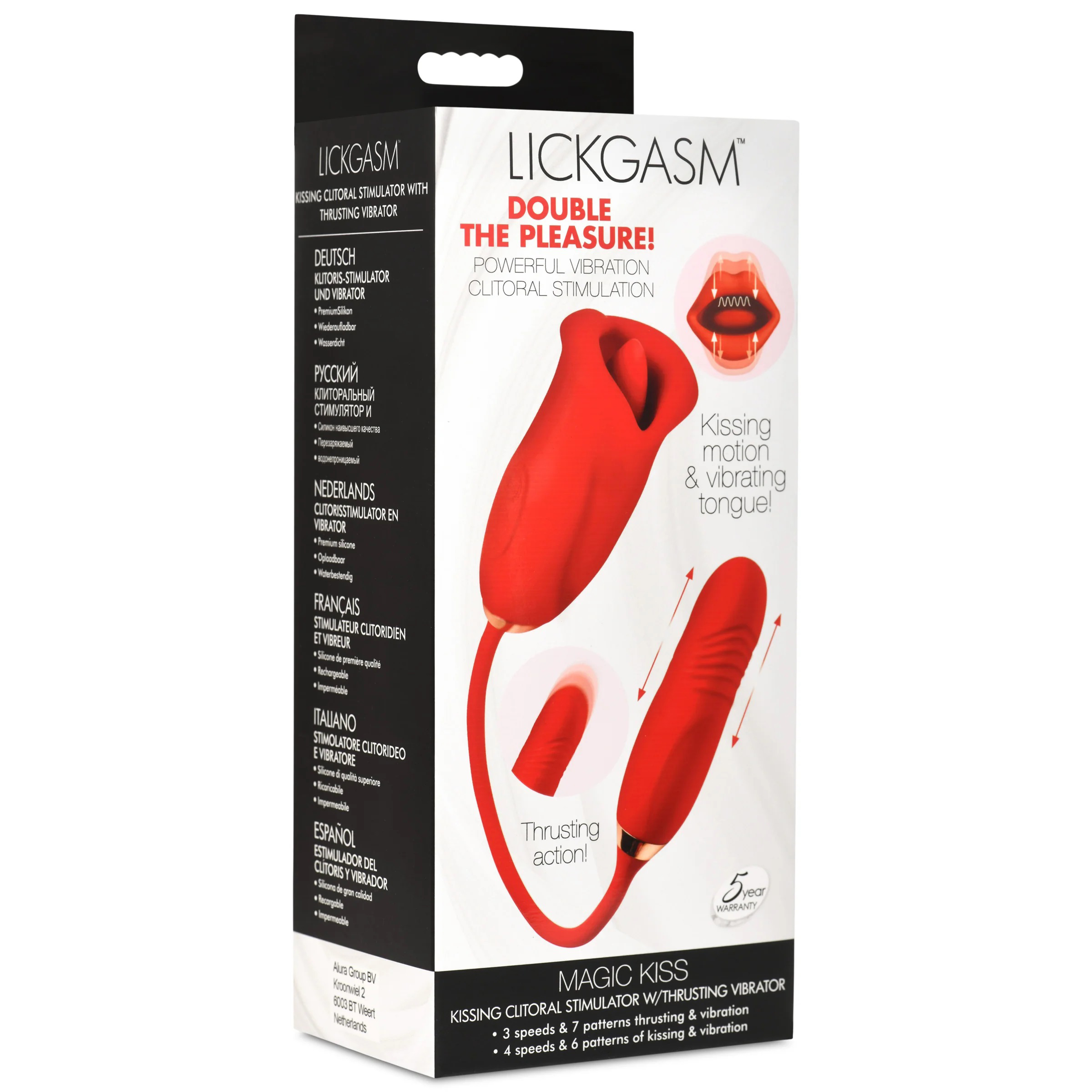 XR Brands - Magic Kiss Kissing Clitoral Stimulator With Thrusting Vibrator - Red - Eco-Friendly
