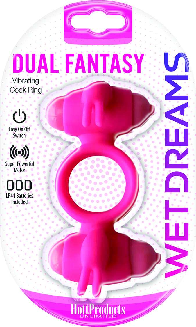 Hott Products - Wet Dreams - Dual Fantasy Cock Ring With Turbo Motors - Pink - Cockrings