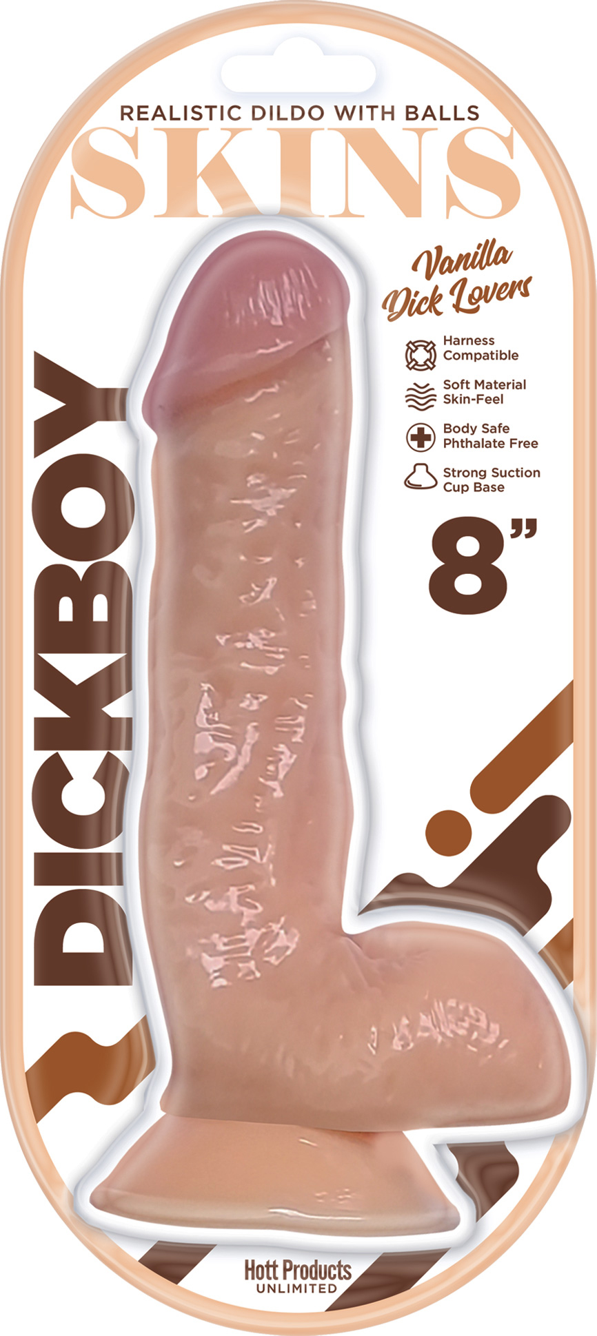 Hott Products - Dickboy - Skins - Dildo With Balls - 8 Inch - Vanilla Dick Lover - Dildos