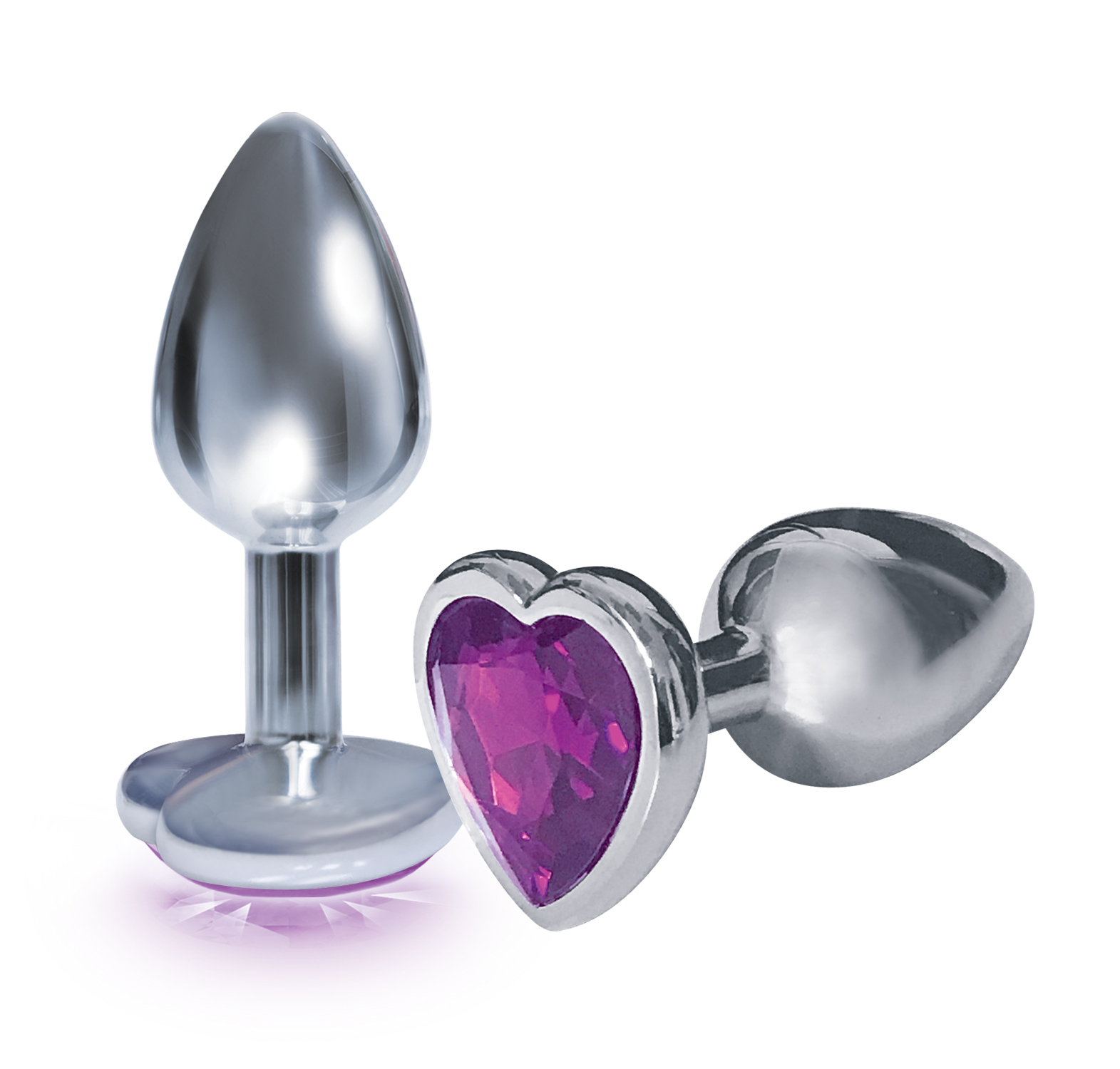 Icon Brands - The 9''s, The Silver Starter, Bejeweled Heart Stainless Steel Plug, Violet - Anal Toys & Stimulators - Metal