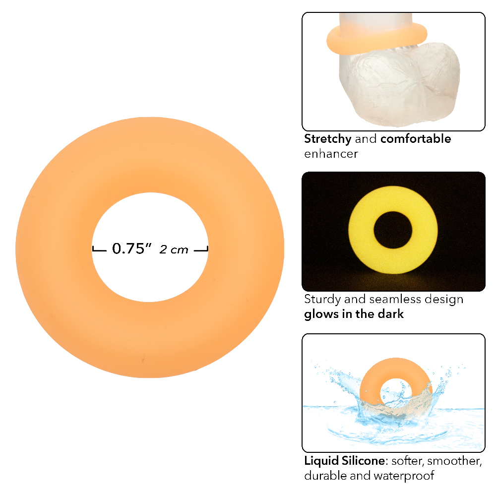 CalExotics - Alpha Glow-in-the-Dark Liquid Silicone Prolong Medium Ring - Orange - Cockrings