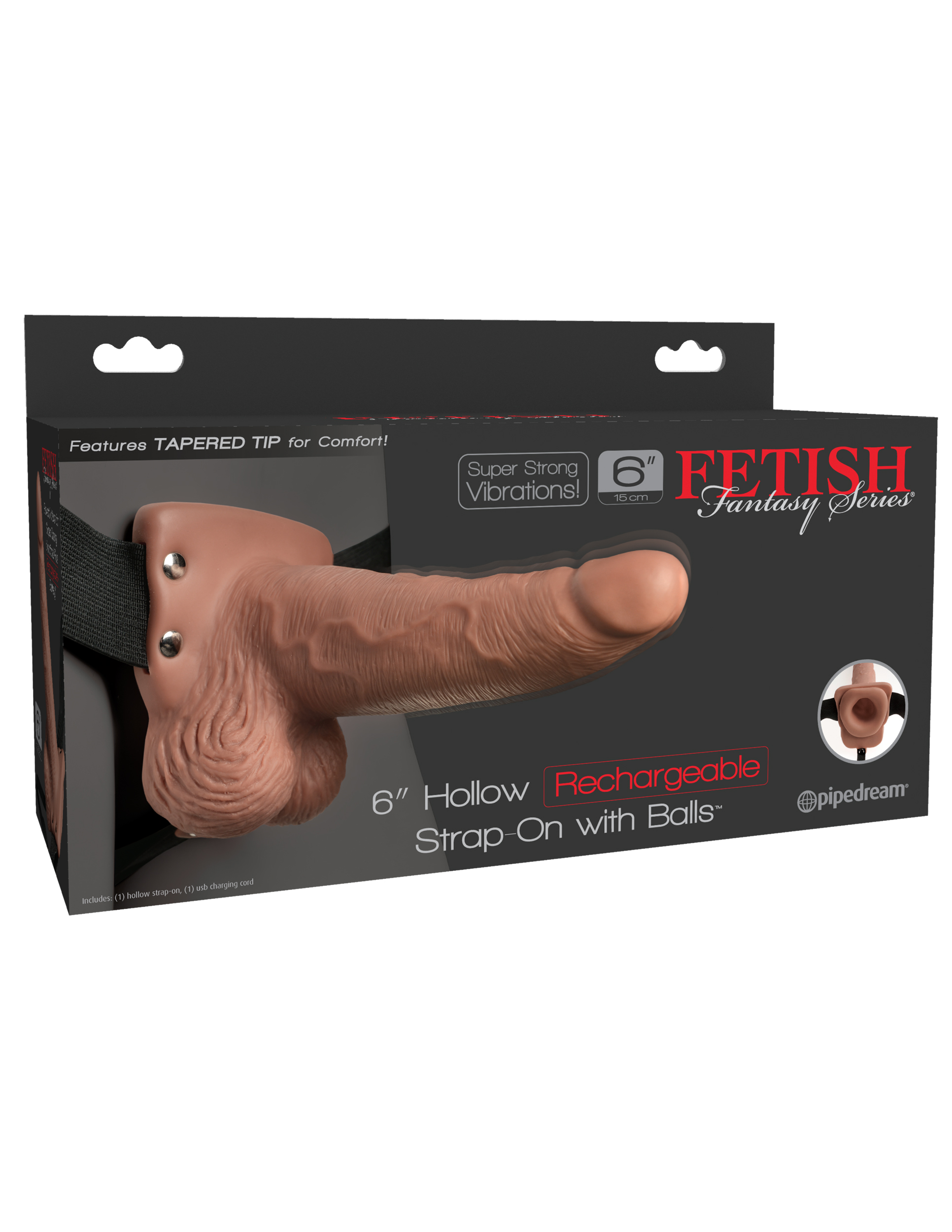 Pipedream - Fetish Fantasy Series 6 Inch Hollow Rechargeable Strap-on With Balls - Tan - Eco-Friendly
