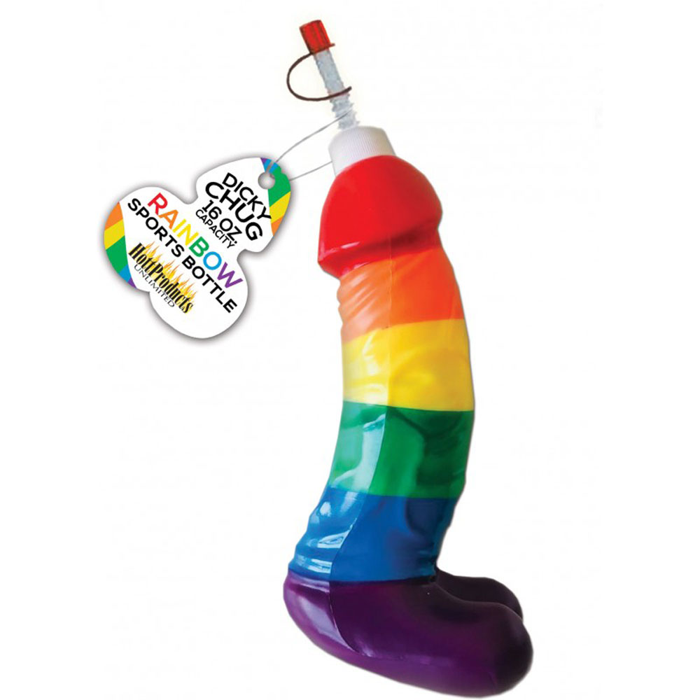 Hott Products - Rainbow Dicky Chug Sports Bottle 16 Oz Capacity - Bachelor & Bachelorette Items