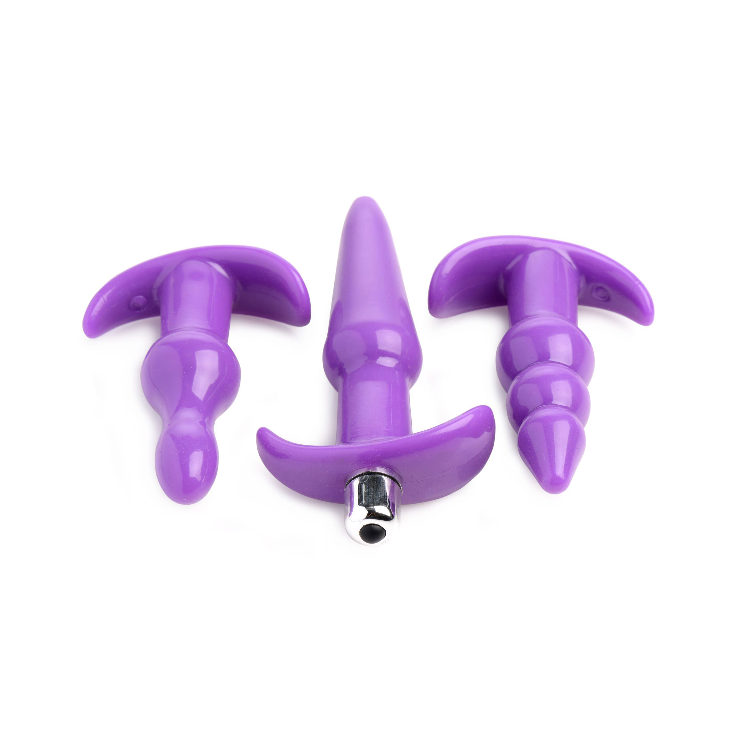 XR Brands - Trinity Vibes 3 Piece Vibrating Anal Plug Set Purple - Anal Toys & Stimulators