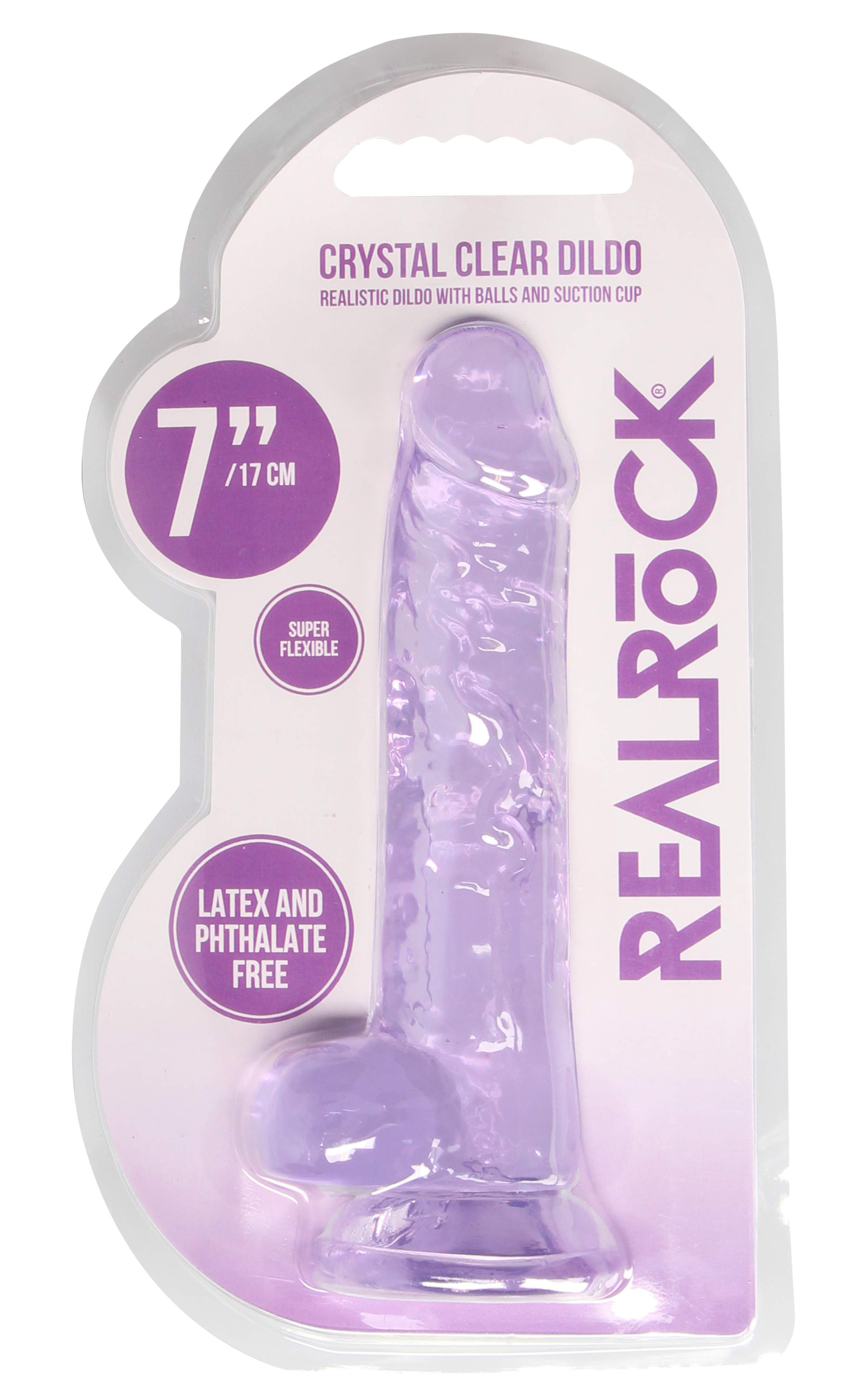 Shots - RealRock Crystal Clear Realistic 7 in. Dildo With Balls and Suction Cup - Dildos - TPE/TPR/Elastomers