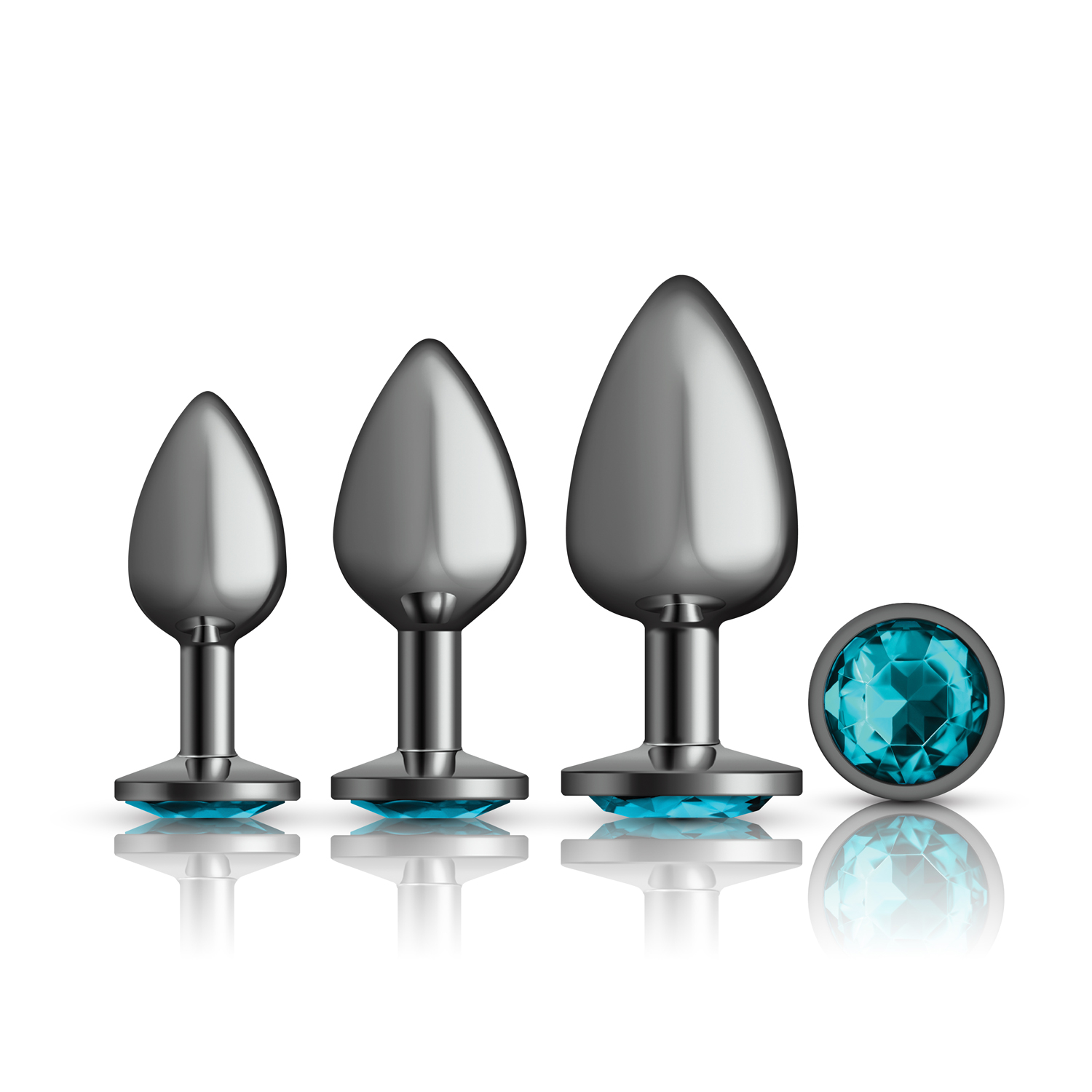 Viben - Teal Round Gem Anal Trainer Kit - Gunmetal - Anal Toys & Stimulators